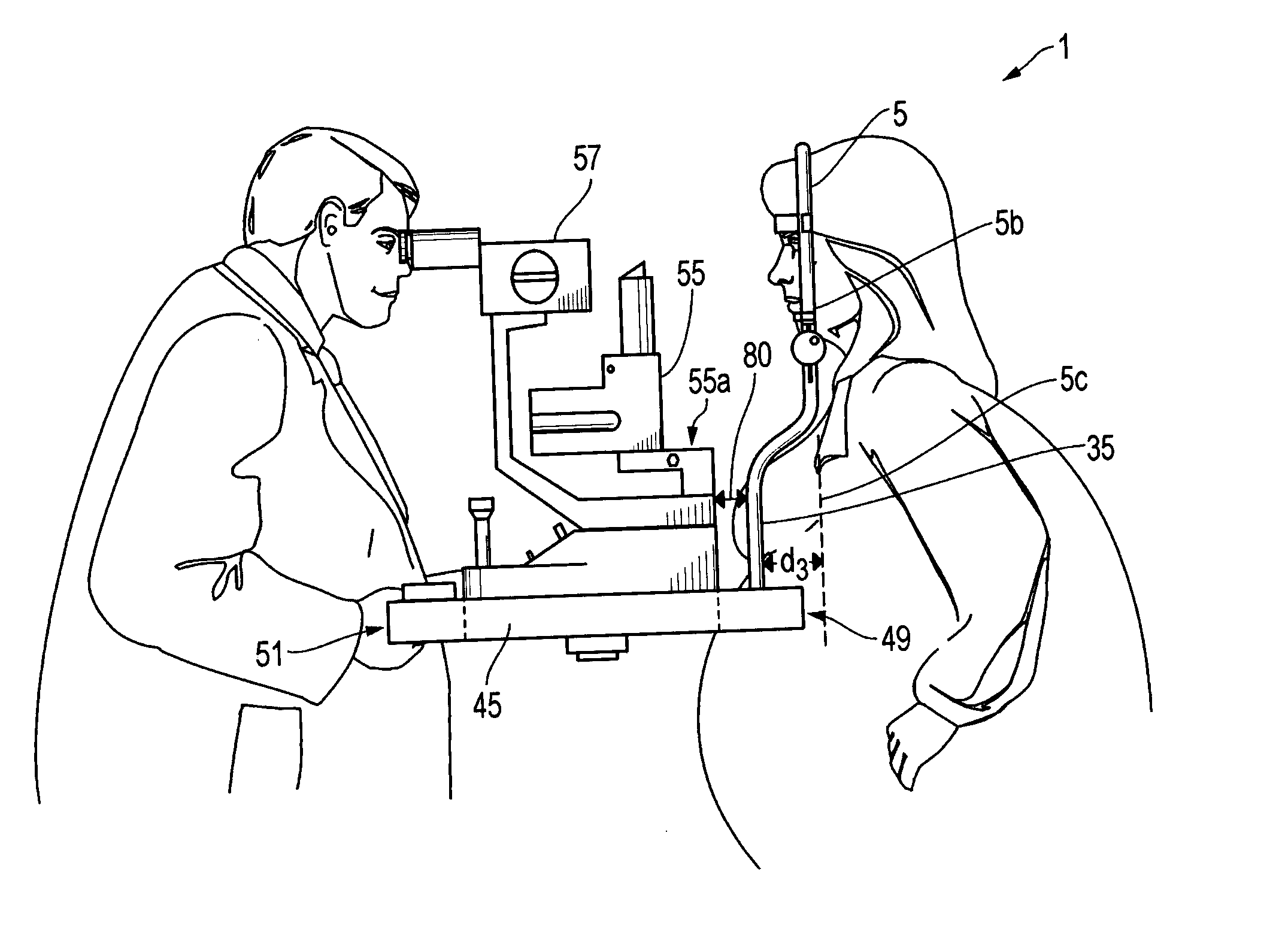 System, apparatus and method for accommodating opthalmic examination assemblies to patients