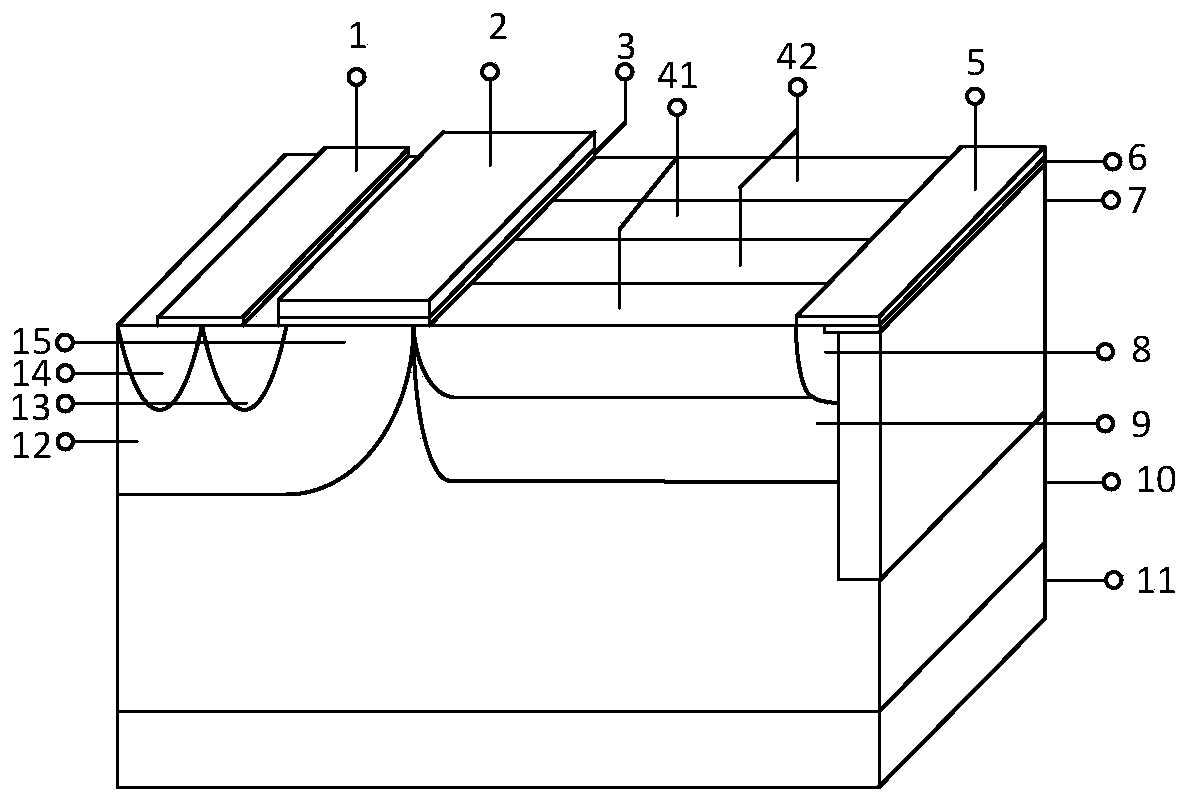 High-k dielectric trench lateral superjunction double-diffused metal oxide element semiconductor field effect transistor and manufacturing method thereof