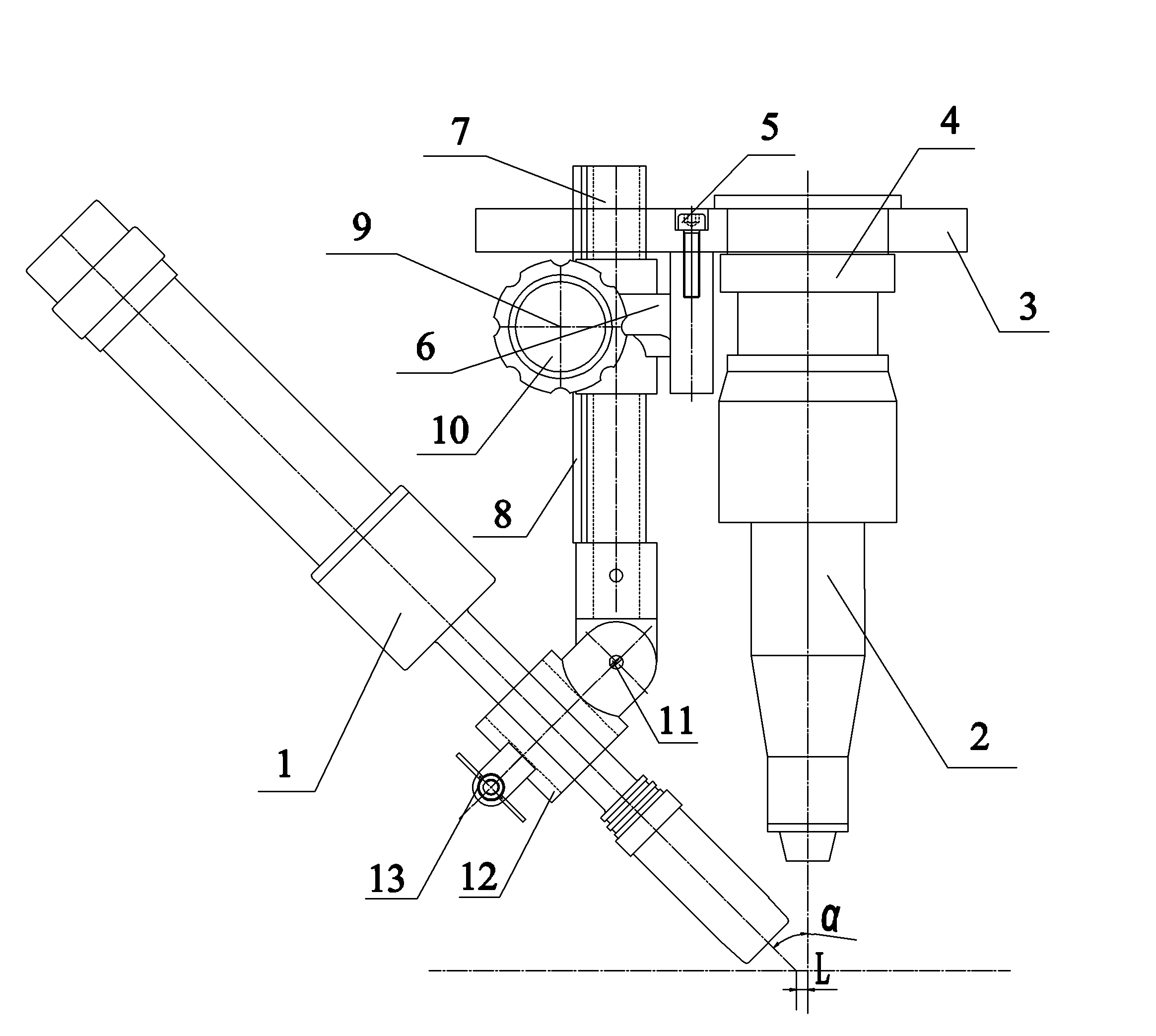 Laser combined welding head regulating mechanism