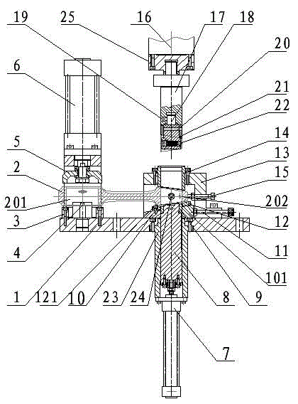 Press-fitting and locating mechanism and press-fitting method of wedge-shaped connecting rod bush