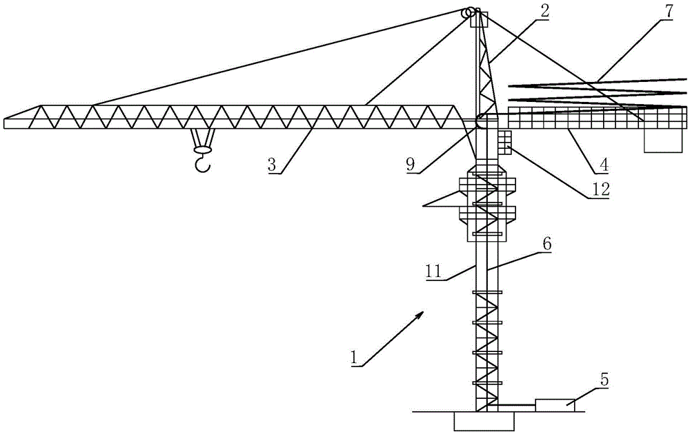 A tower crane type concrete conveying device