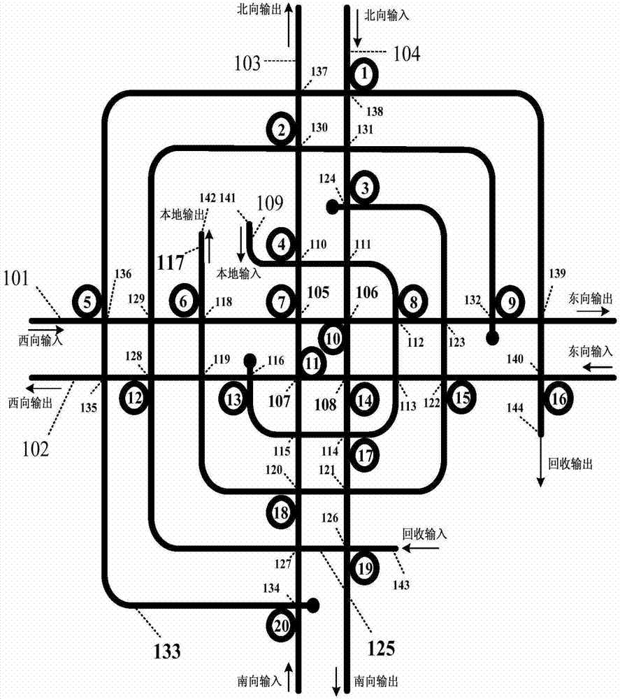 Low obstruction communication router capable of realizing network on optical chip and communication method thereof