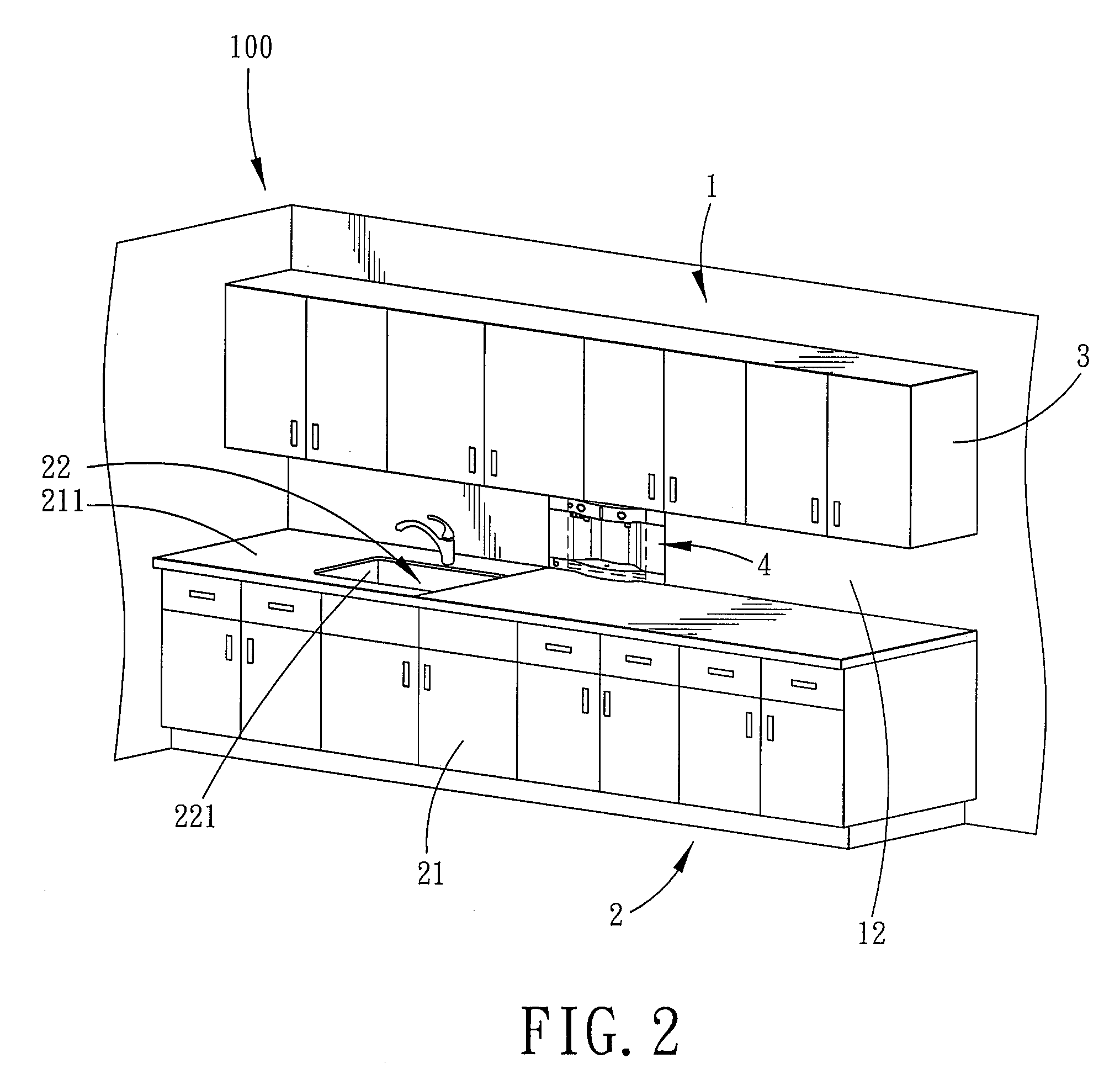 Water dispenser for a kitchen wall partition