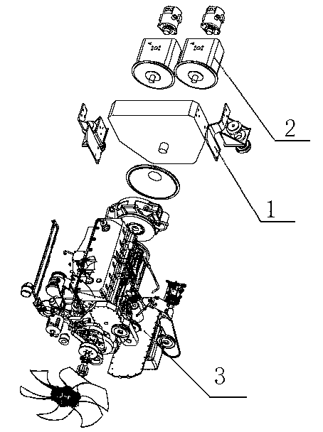 Engine suspension device with transfer case