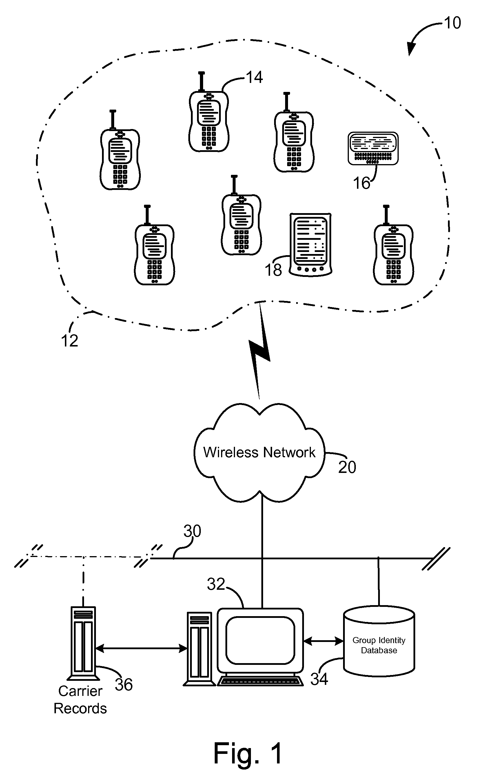 Database architecture for supporting group communications among wireless communication devices