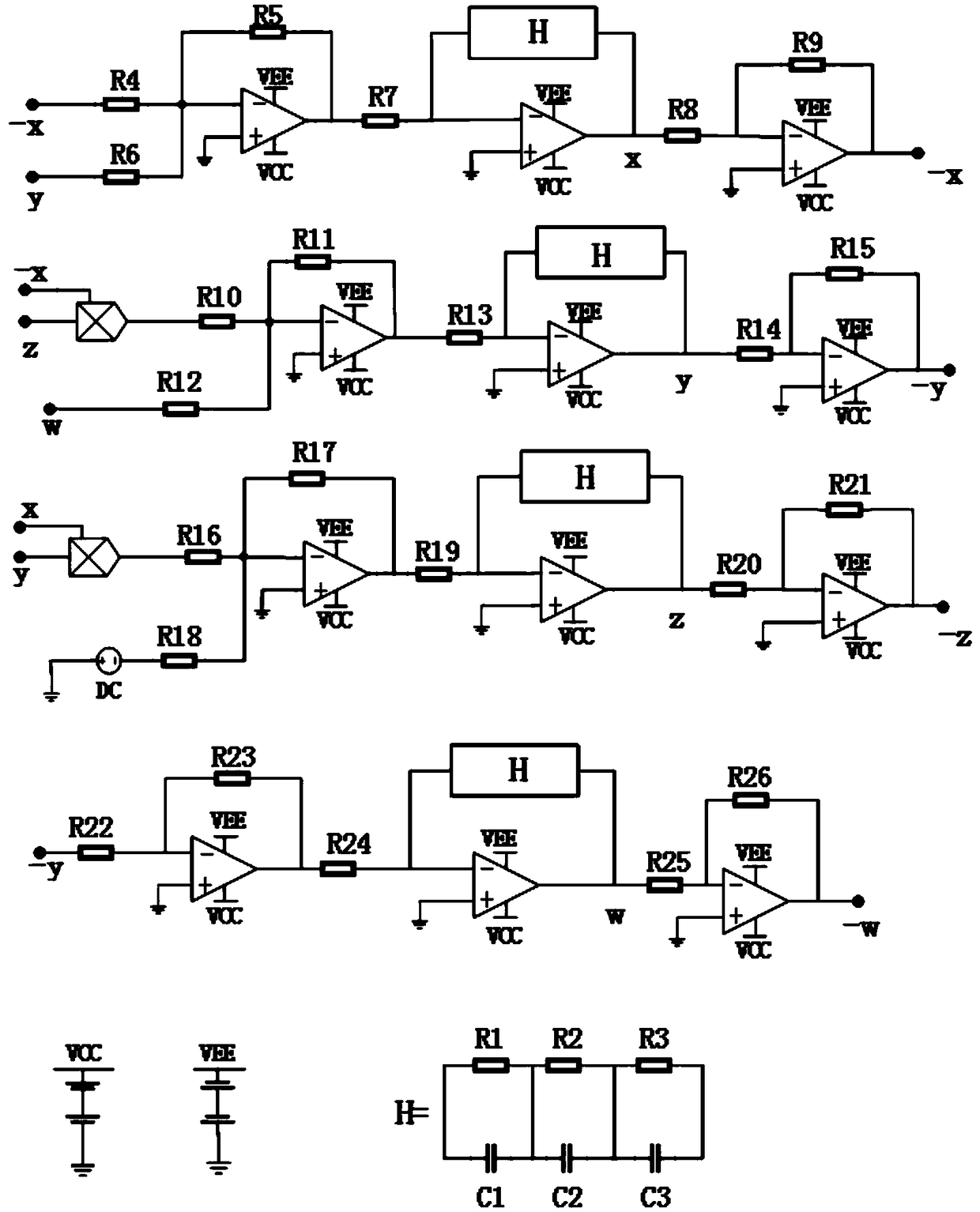 Four-dimensional fractional-order chaos model and circuit