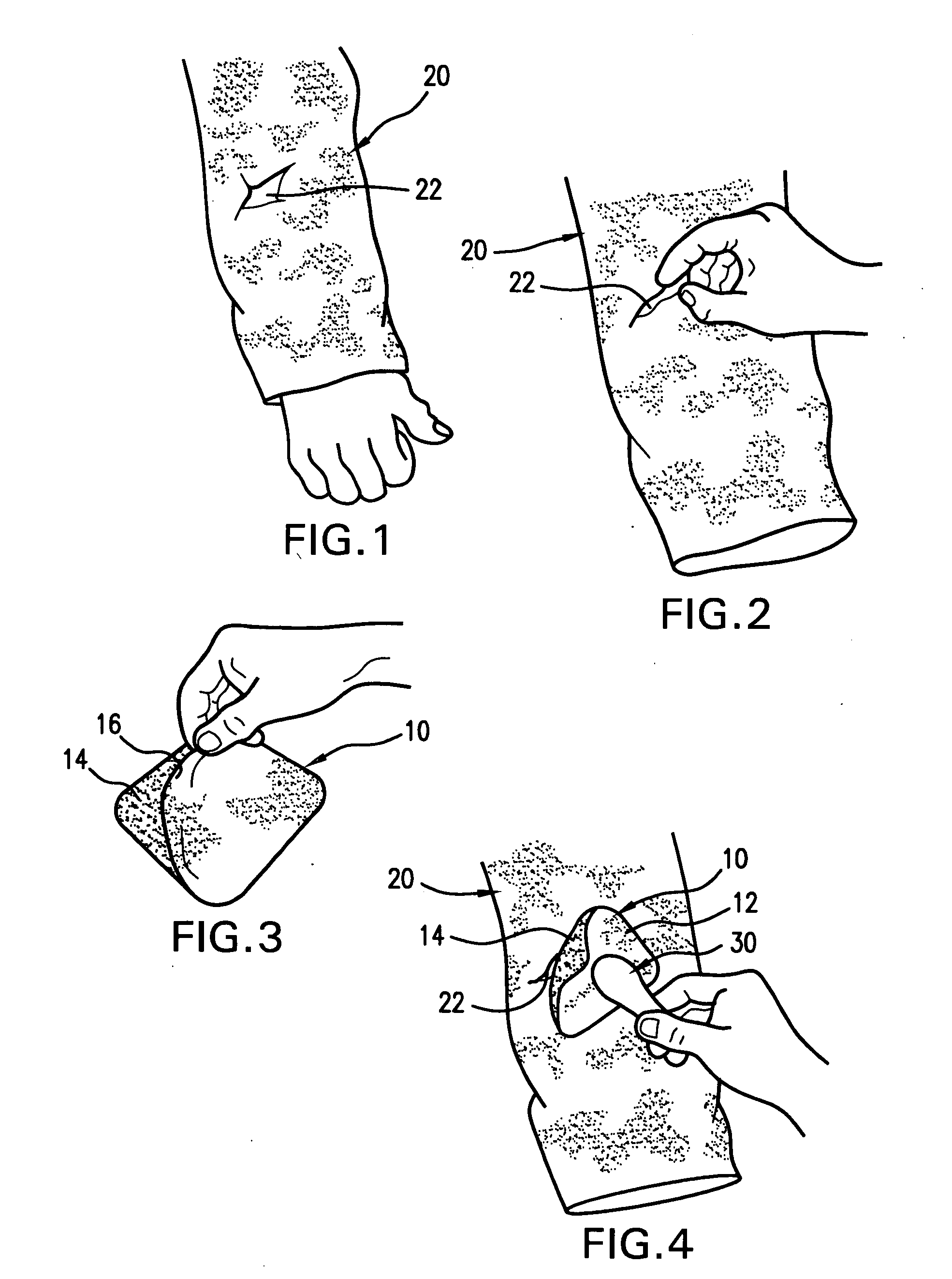 Self adhering fabric patch and moisture resistant flexible enclosure for containing the patch