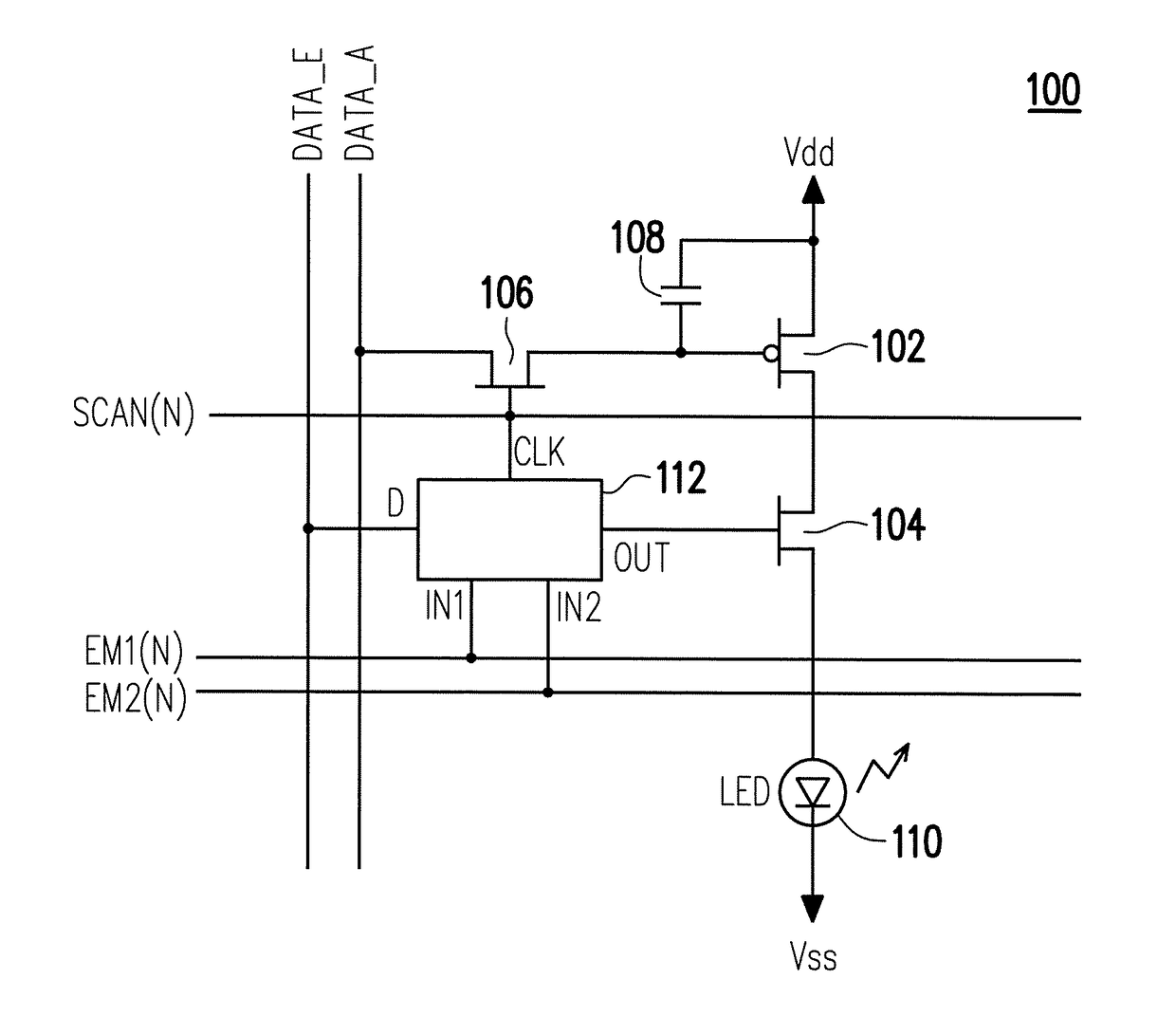 Light-emitting device (LED) and LED displaying circuit
