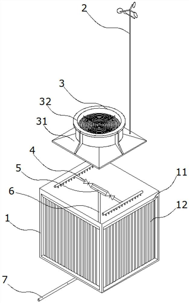 Efficient cooling tower for air conditioner and water distribution method of cooling tower