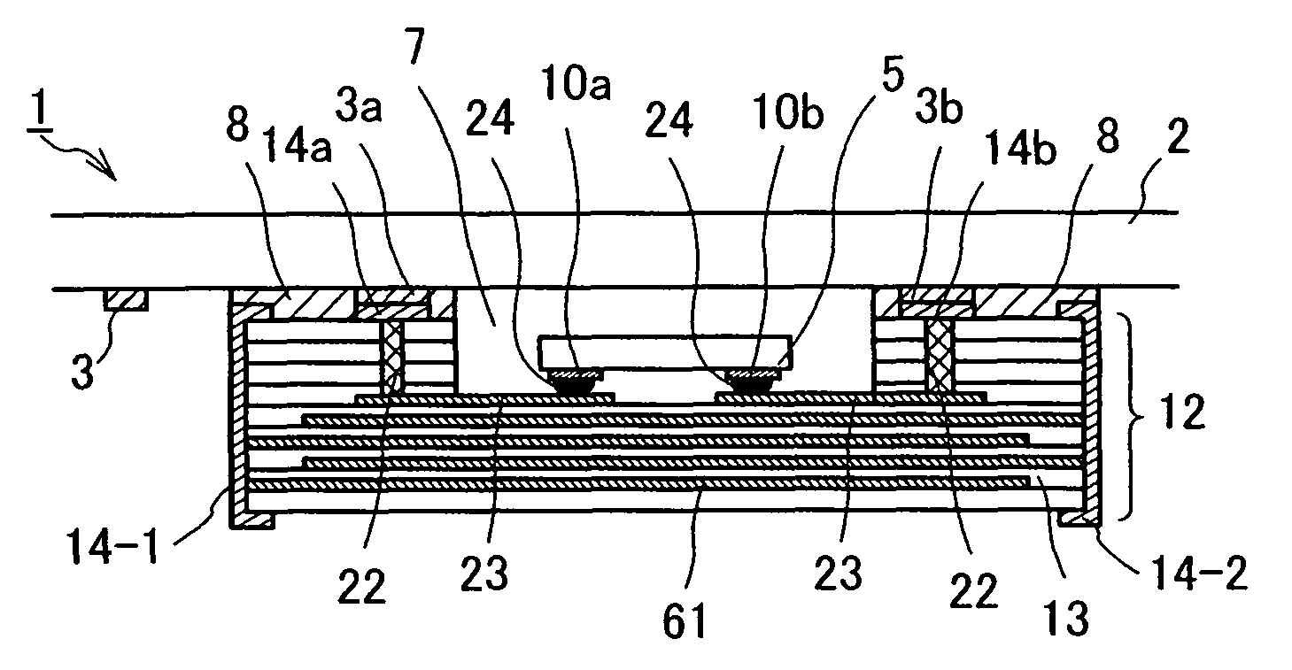 Semiconductor device having a semiconductor chip enclosed by a body structure and a base