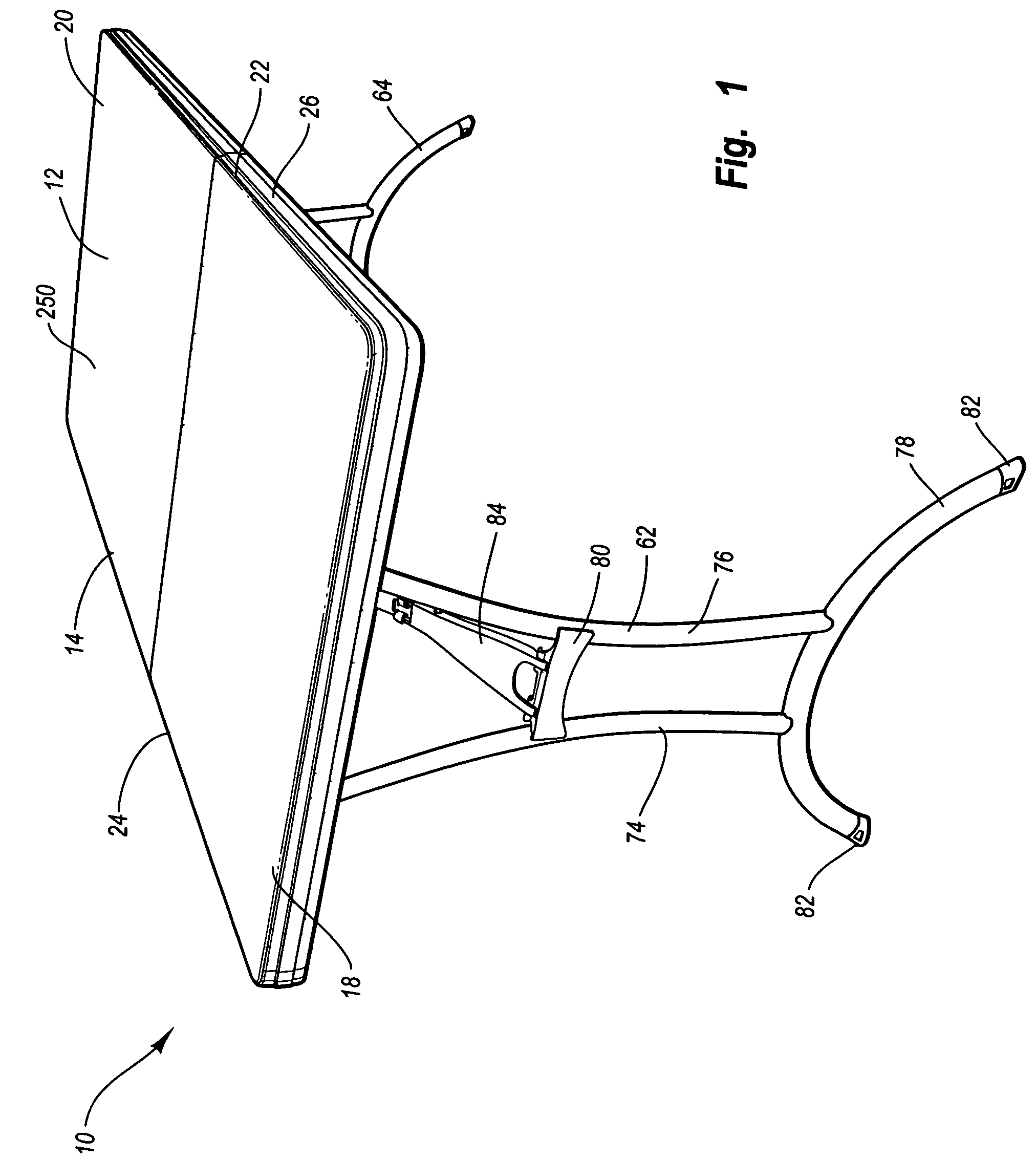 Portable folding table with locking hinge