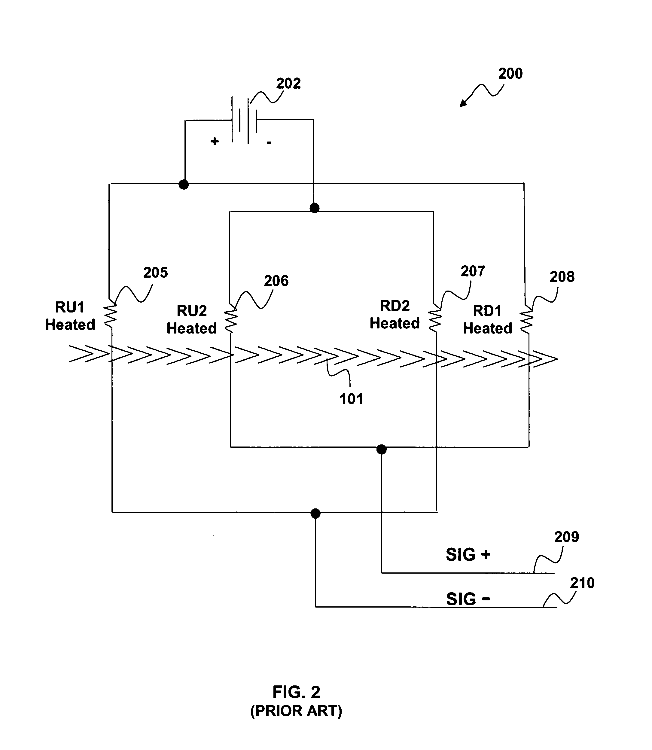 Mass airflow sensing system including resistive temperature sensors and a heating element