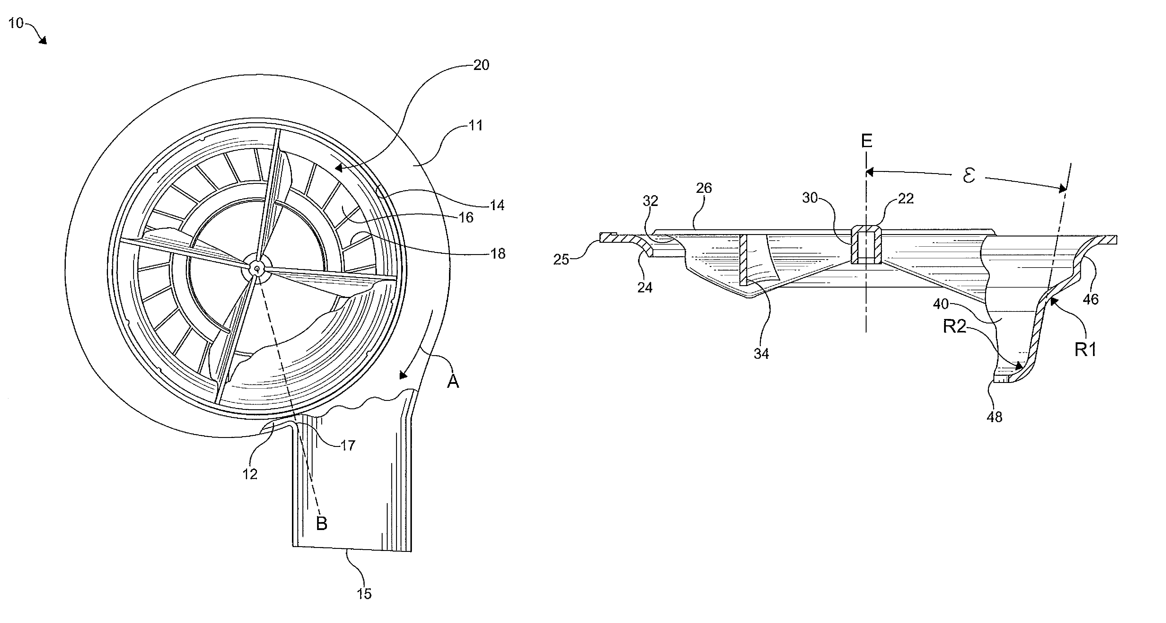 Guide device for a centrifugal blower