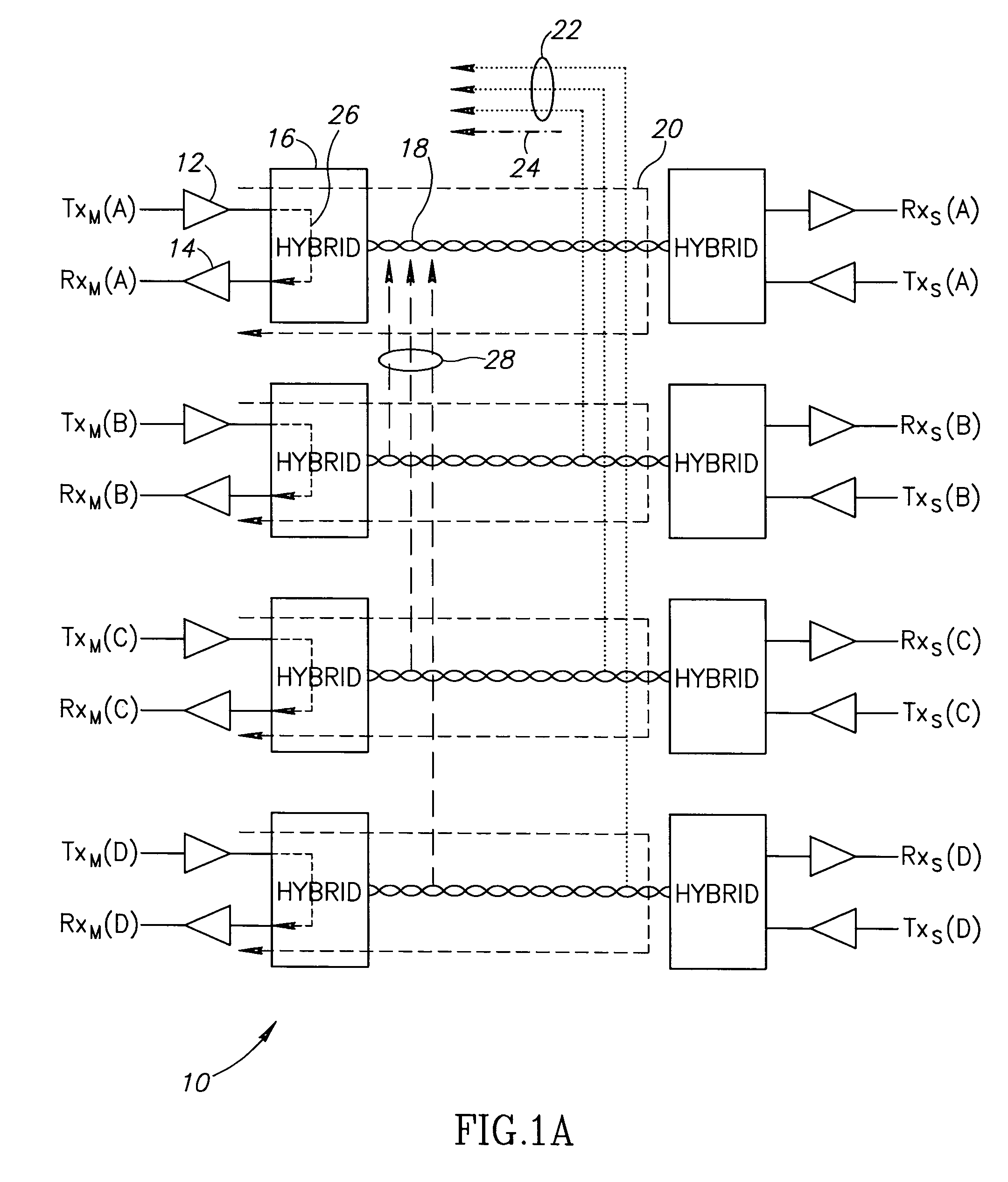 Interference canceller tap sharing in a communications transceiver