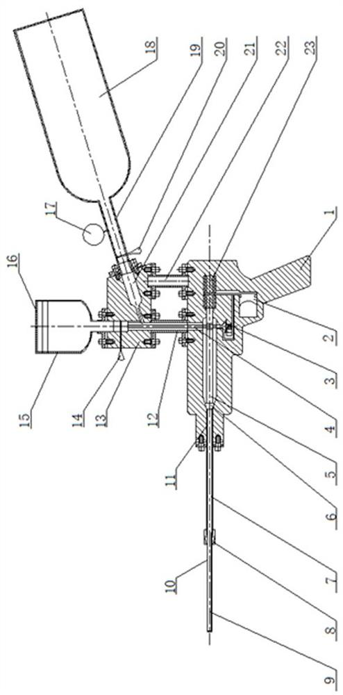 Glass lubricating powder spraying device for inner wall of pipe during high-temperature extrusion