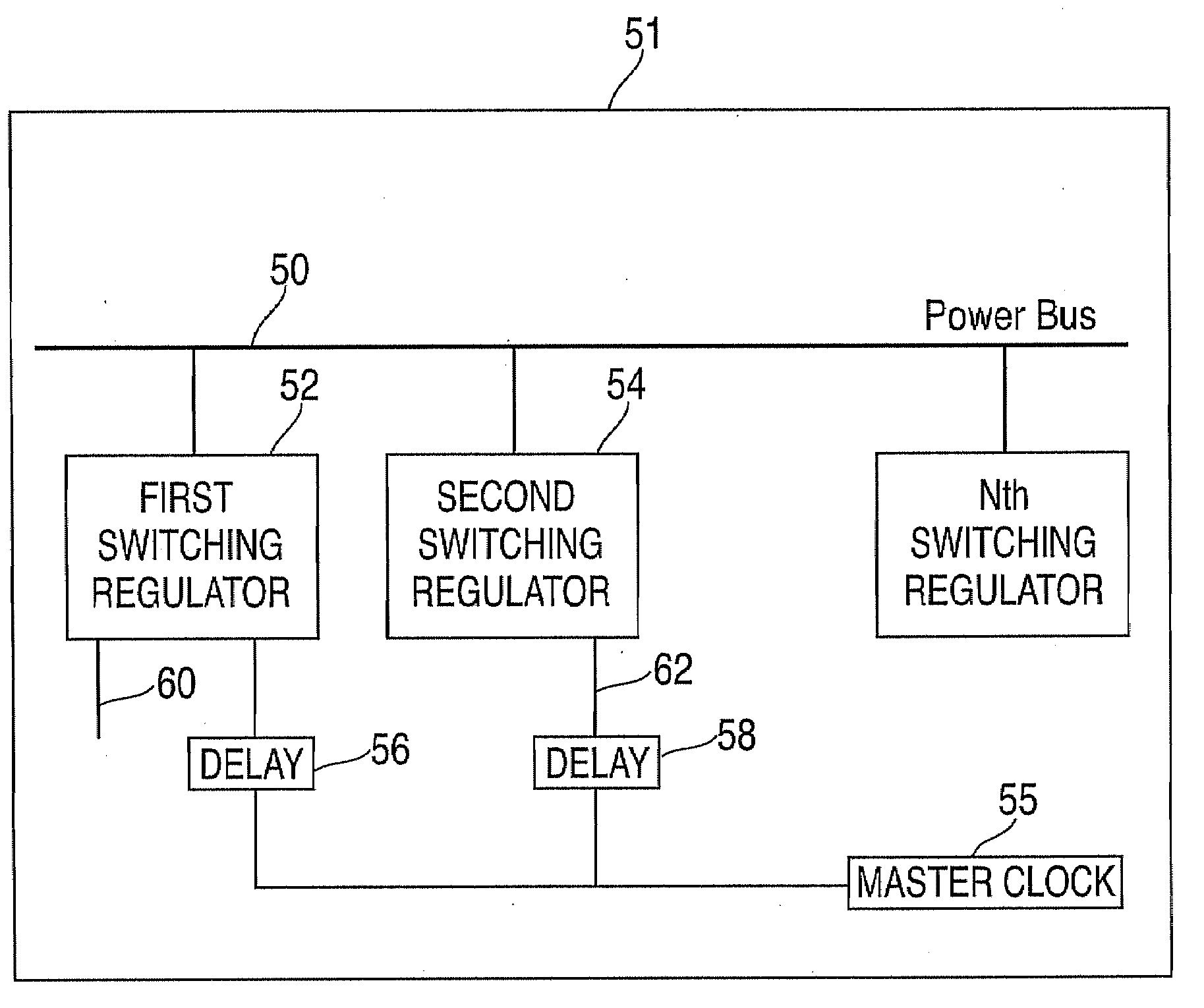 Power supply system using delay lines in regulator topology to reduce input ripple voltage