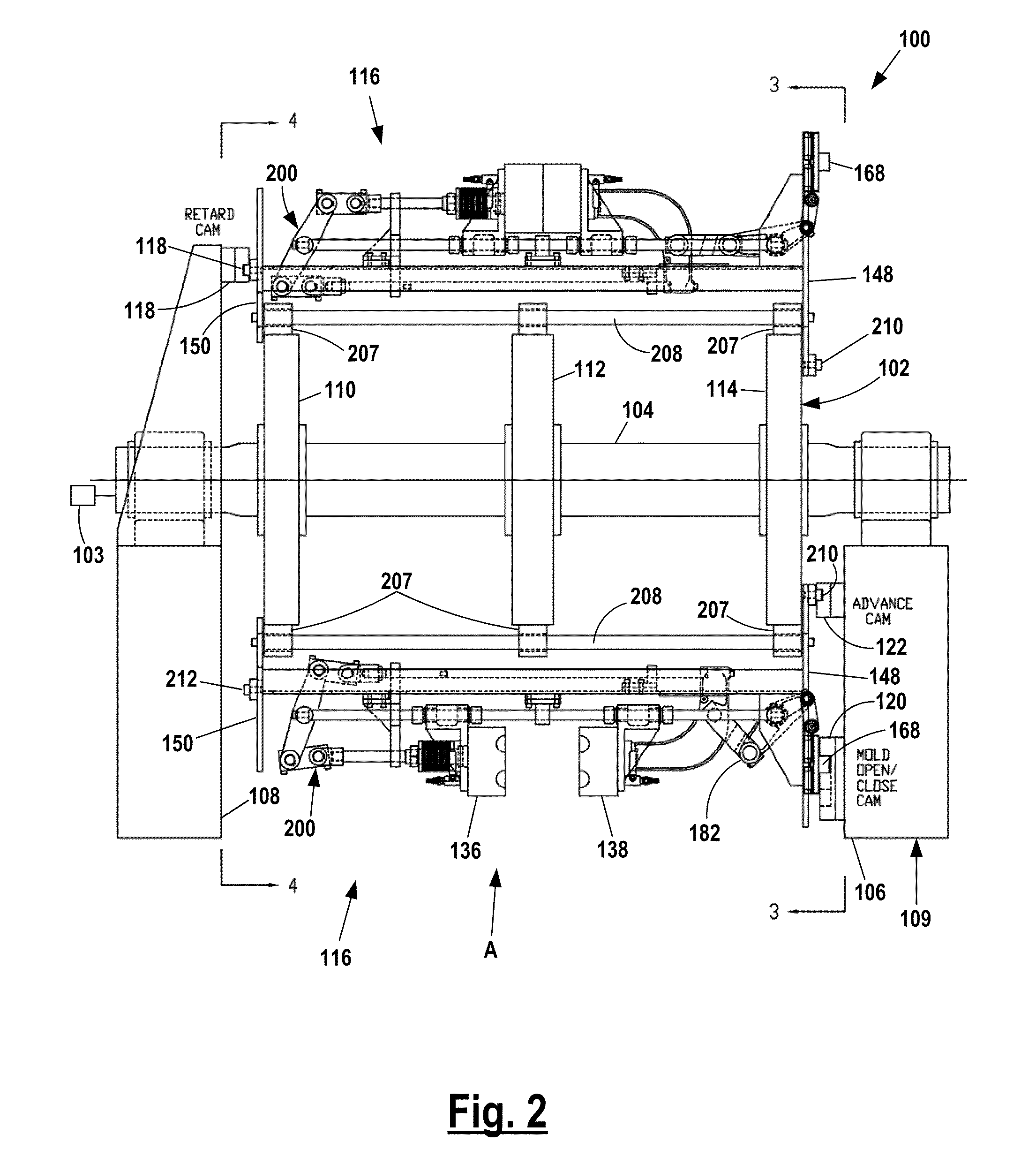 Rotary Blow Molding Machine with Movable Clamp Assemblies and Method