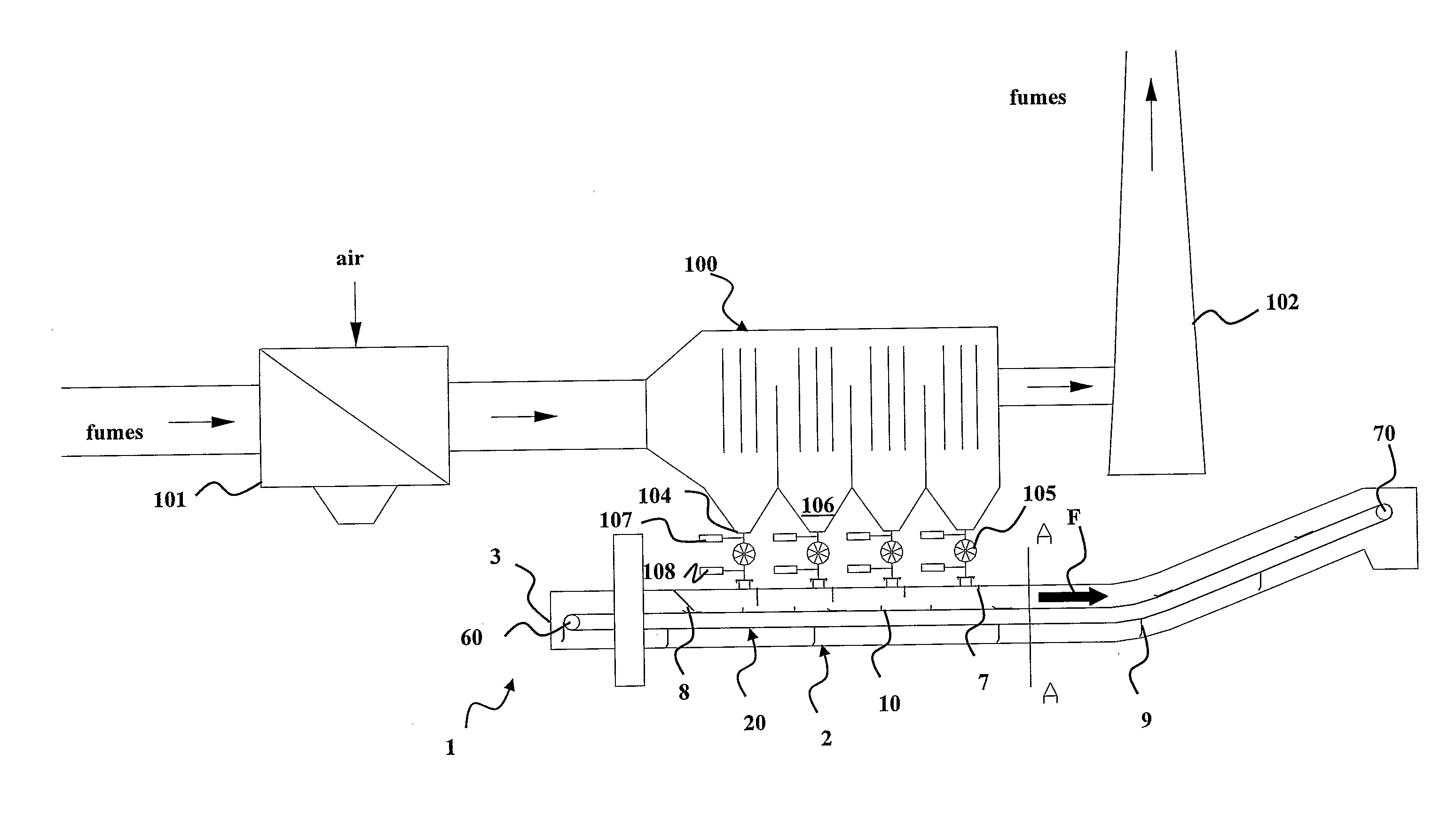 System for extraction and transport of light ashes by means of a steel belt conveyor