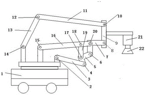 Two-degree-of-motion connection rod mechanism maniacal arm for carrying operation