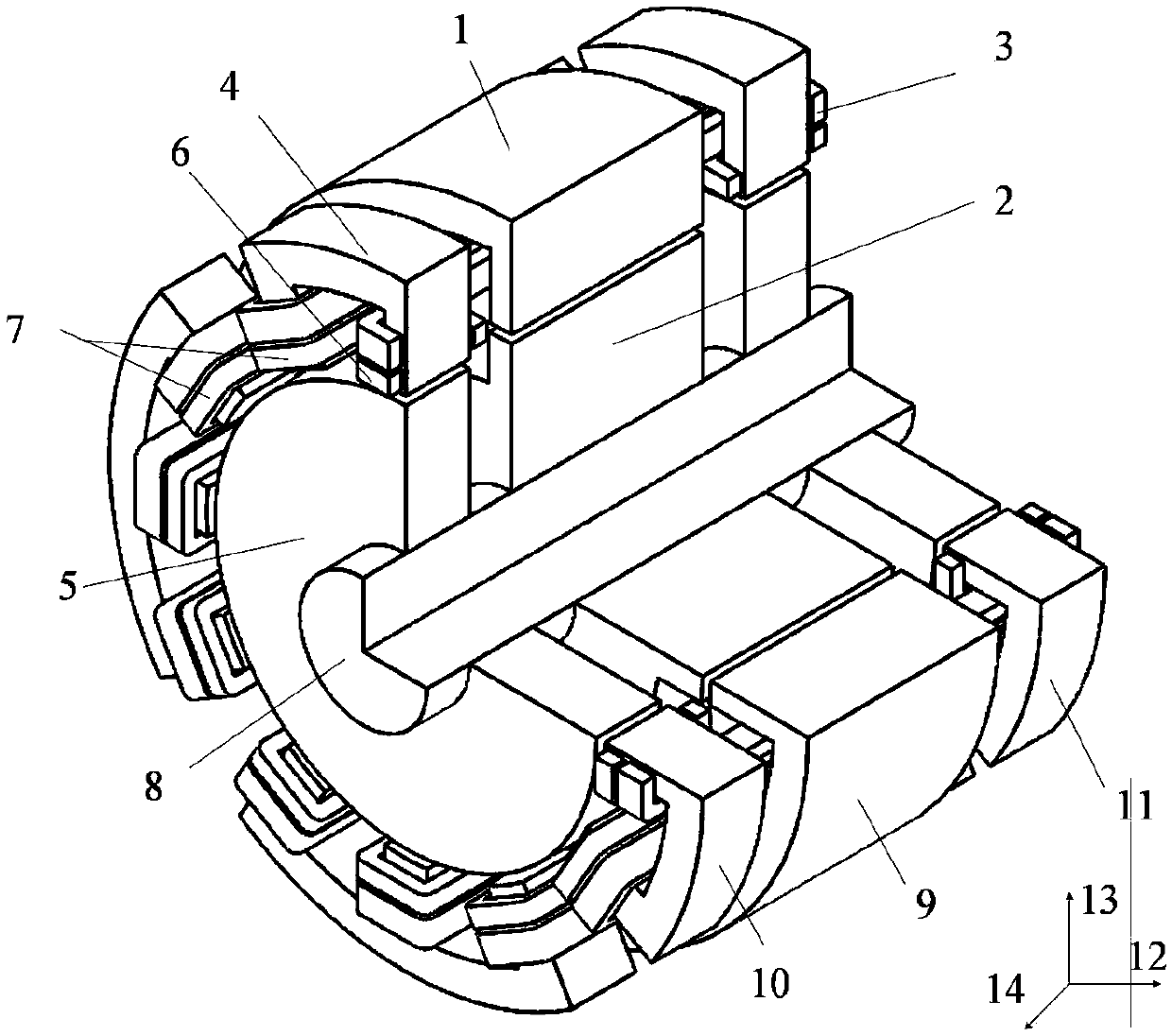 A four-degree-of-freedom composite structure bearingless switched reluctance motor and its control method