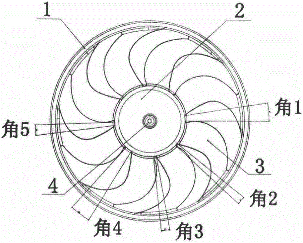 Variable-angle large-flow low-noise engine cooling fan
