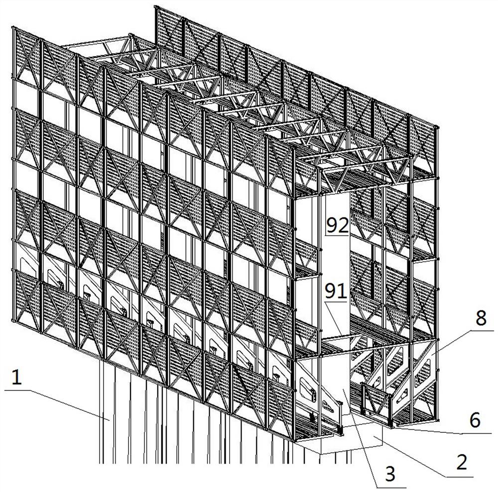 Mobile assembly type bank-protection pier construction scaffold and construction method thereof