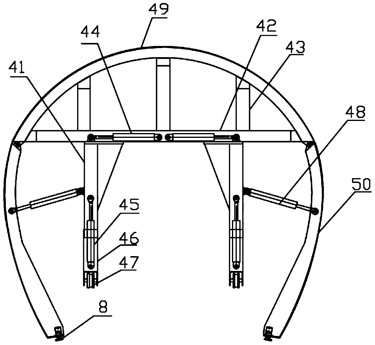 Trestle-type full-section inverted arch secondary-lining trolley equipment and construction method thereof