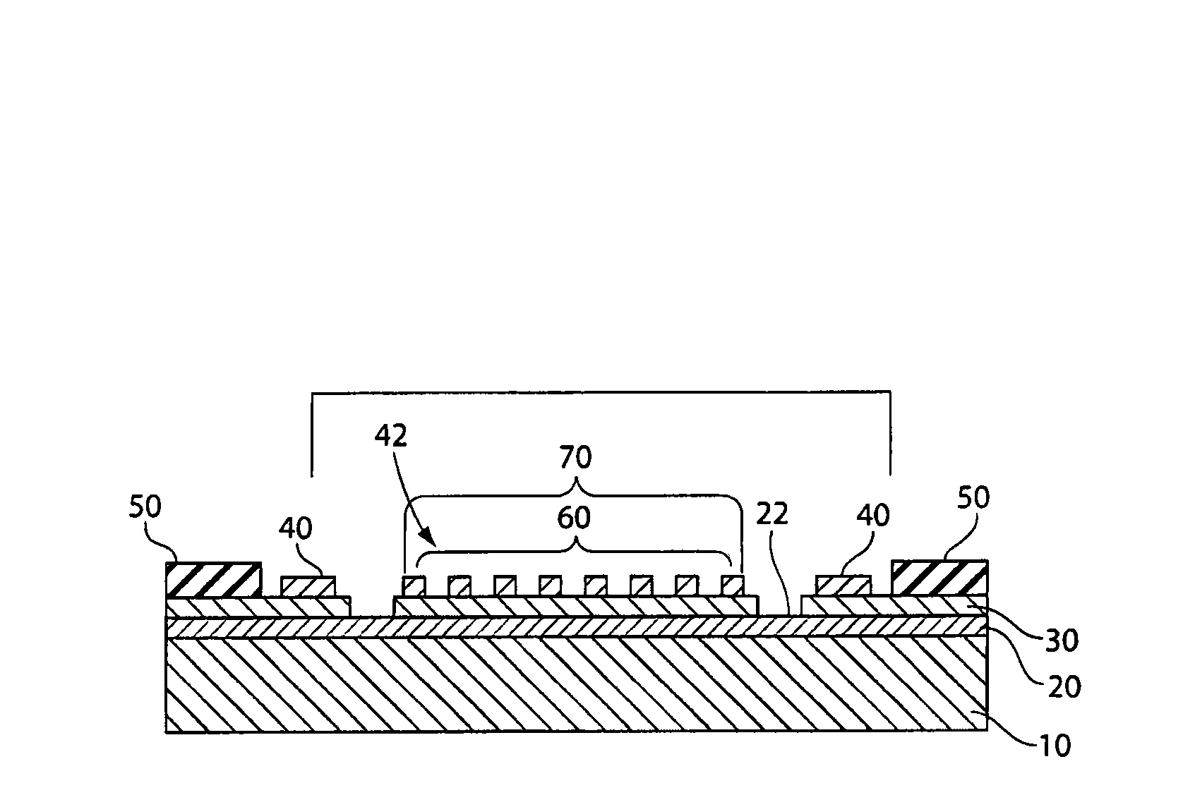 Electrochemical sensor with interdigitated microelectrodes and conductive polymer