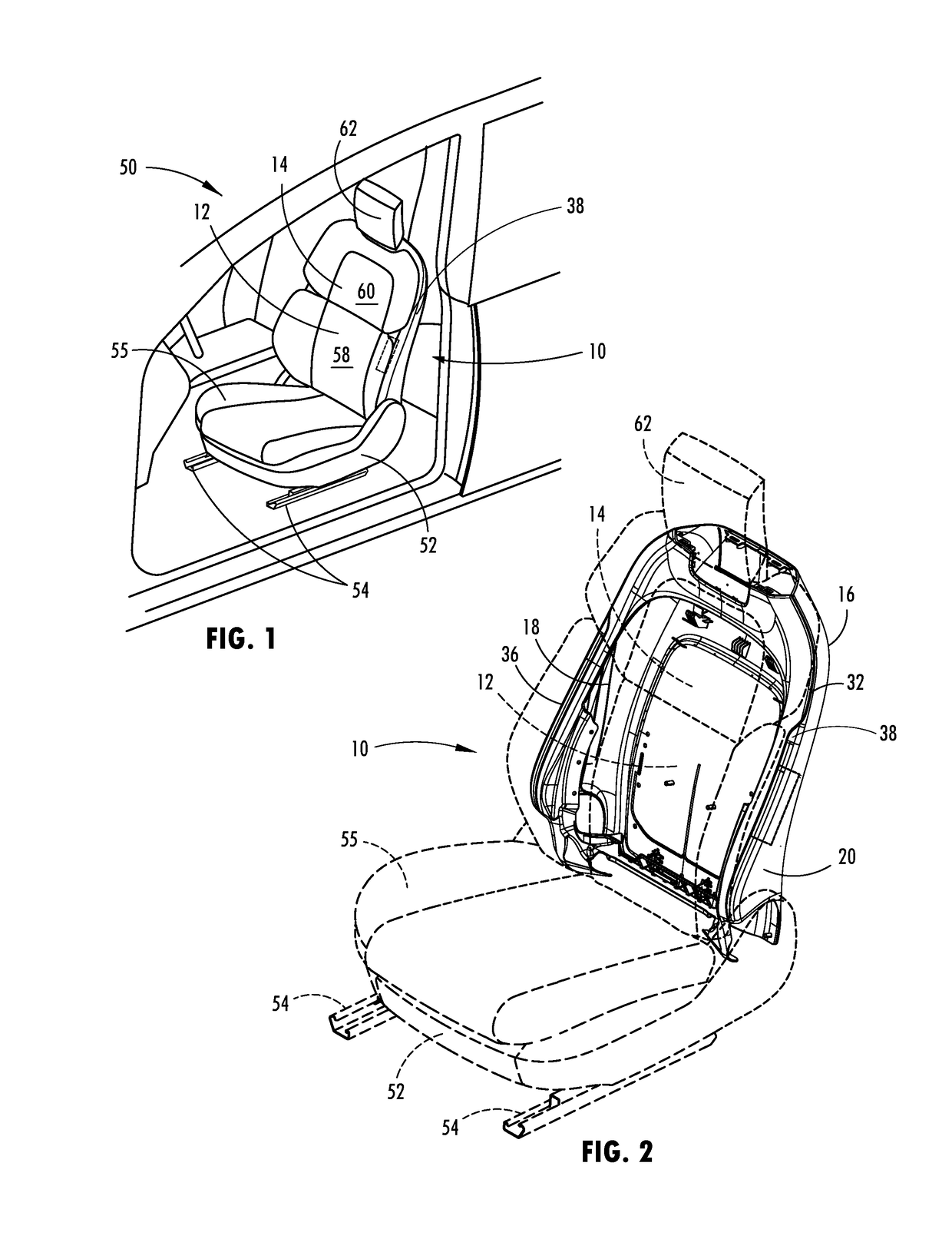 Seatback flexible slip plane joint for side air bag deployment