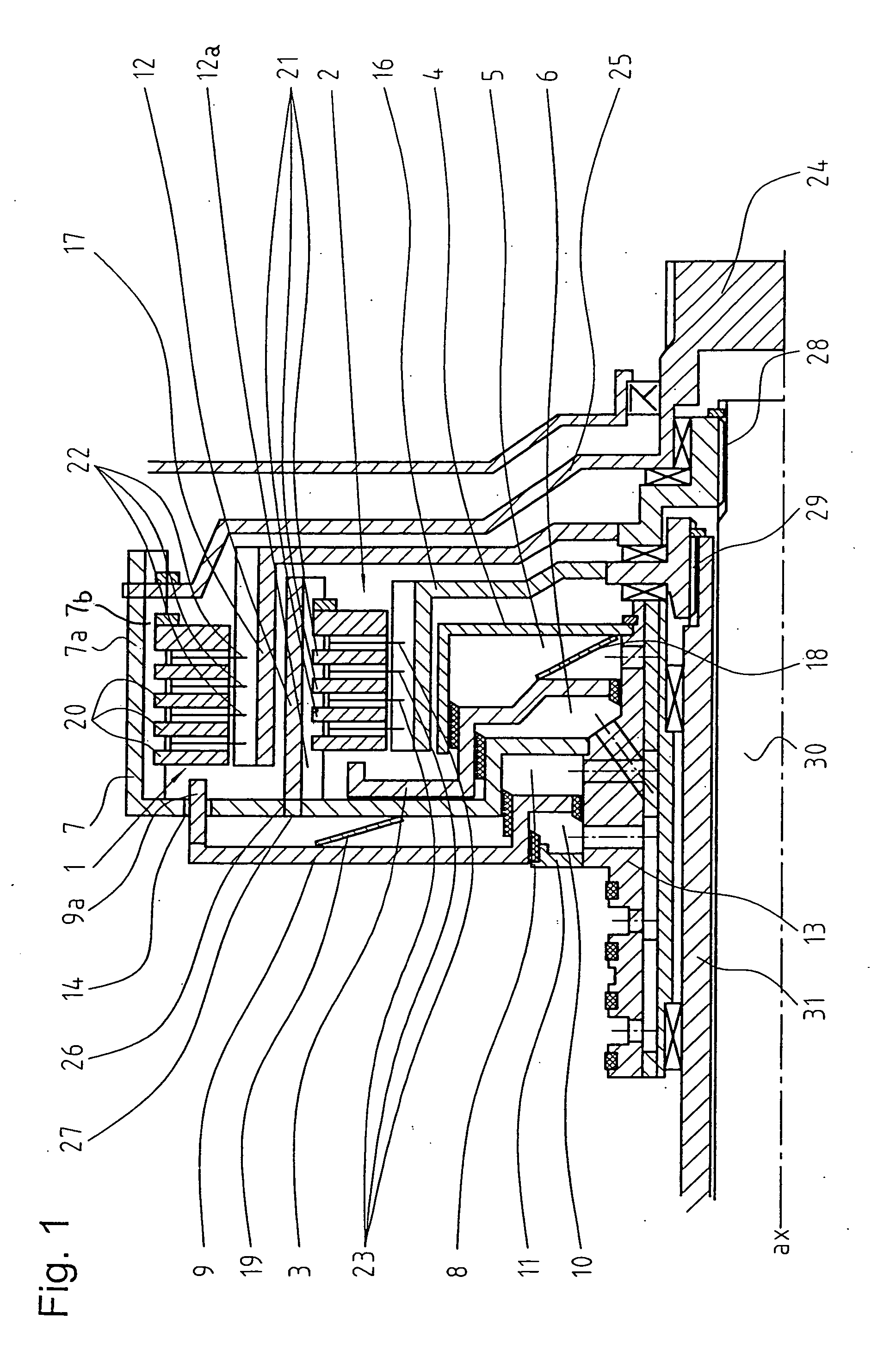Dual clutch transmission with radially nested clutches having a common disk carrier