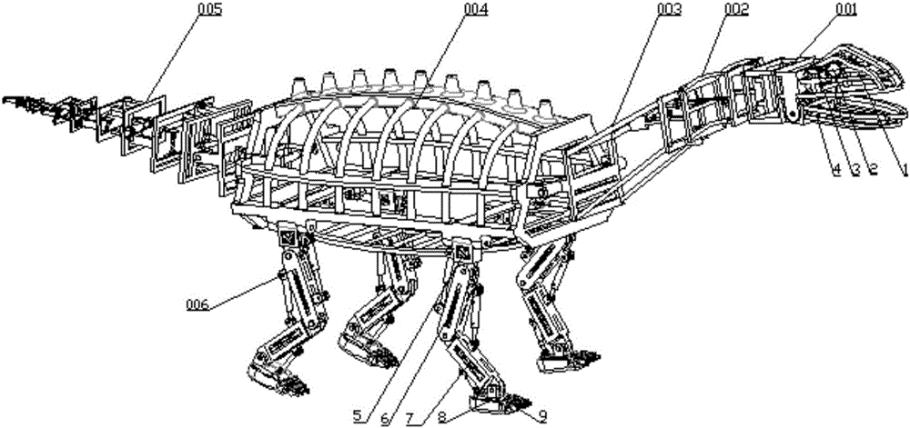 Bionic hydraulic four-foot machine dinosaur structure