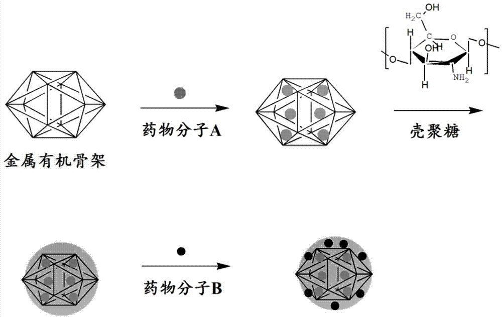 A chitosan functionalized metal-organic framework material and its preparation method and application