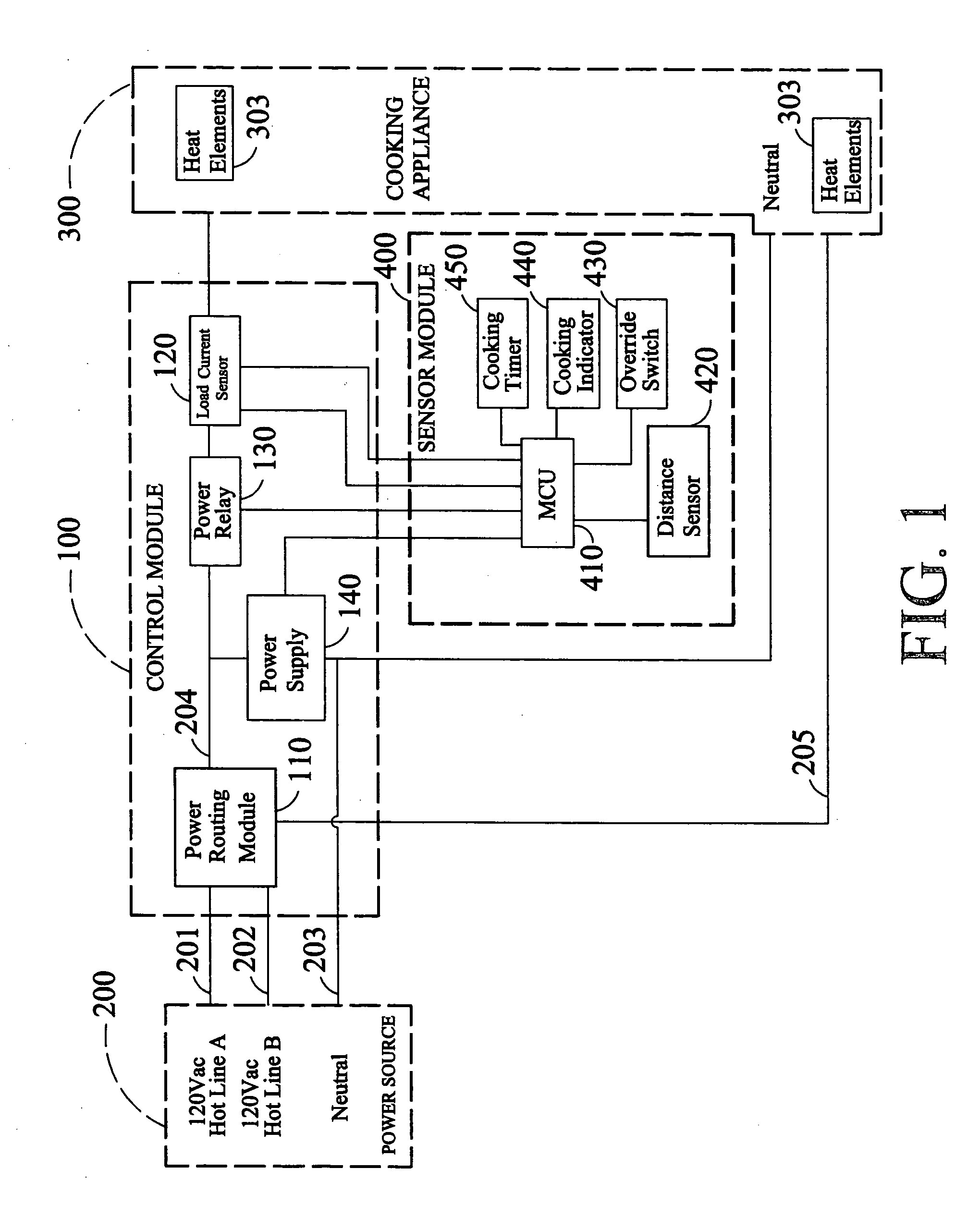 Safety device for regulating electrical power to a cooking appliance