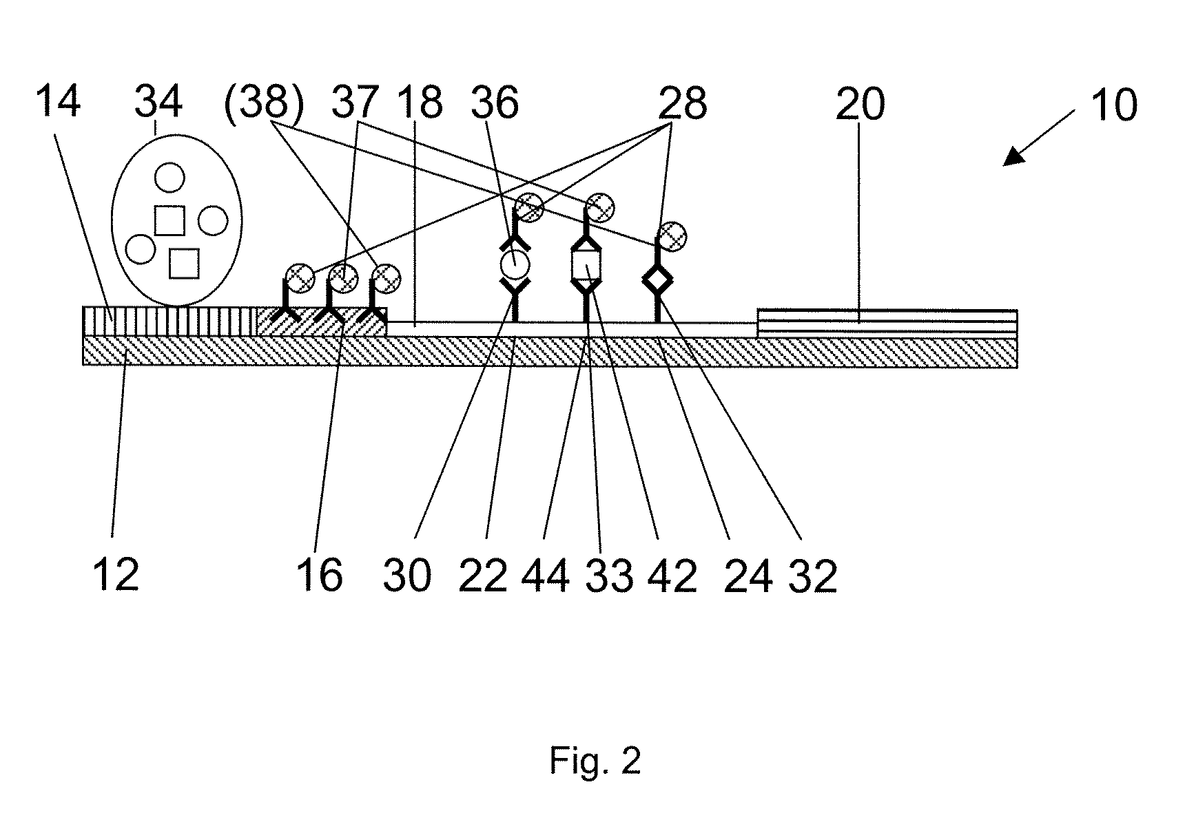 Detection test assembly for detecting the presence of a substance in a sample