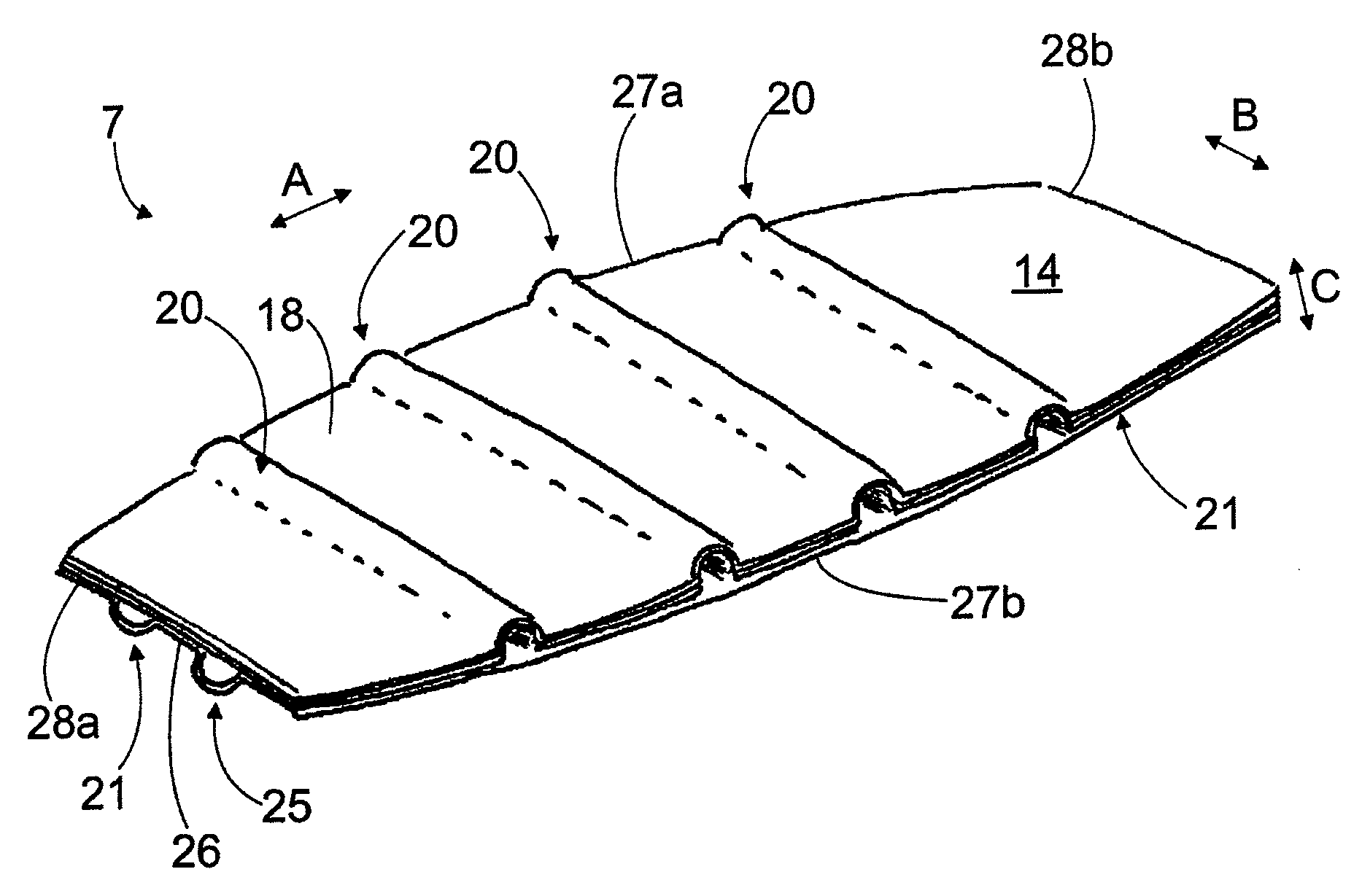Curved element, wing, control surface and stabilizer for aircraft