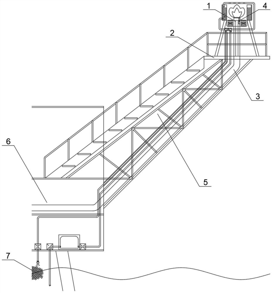 Device and method for recycling flare heat energy of jacket platform to remove crushed ice in wellhead area