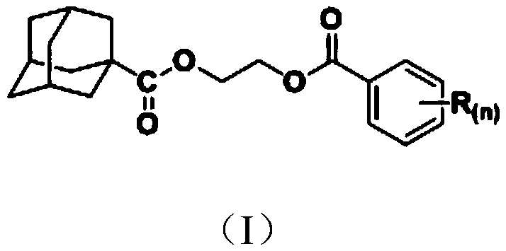 1-adamantanecarboxylic acid-2-(substituted benzoyloxy) ethyl ester compound as well as synthesis method and application thereof