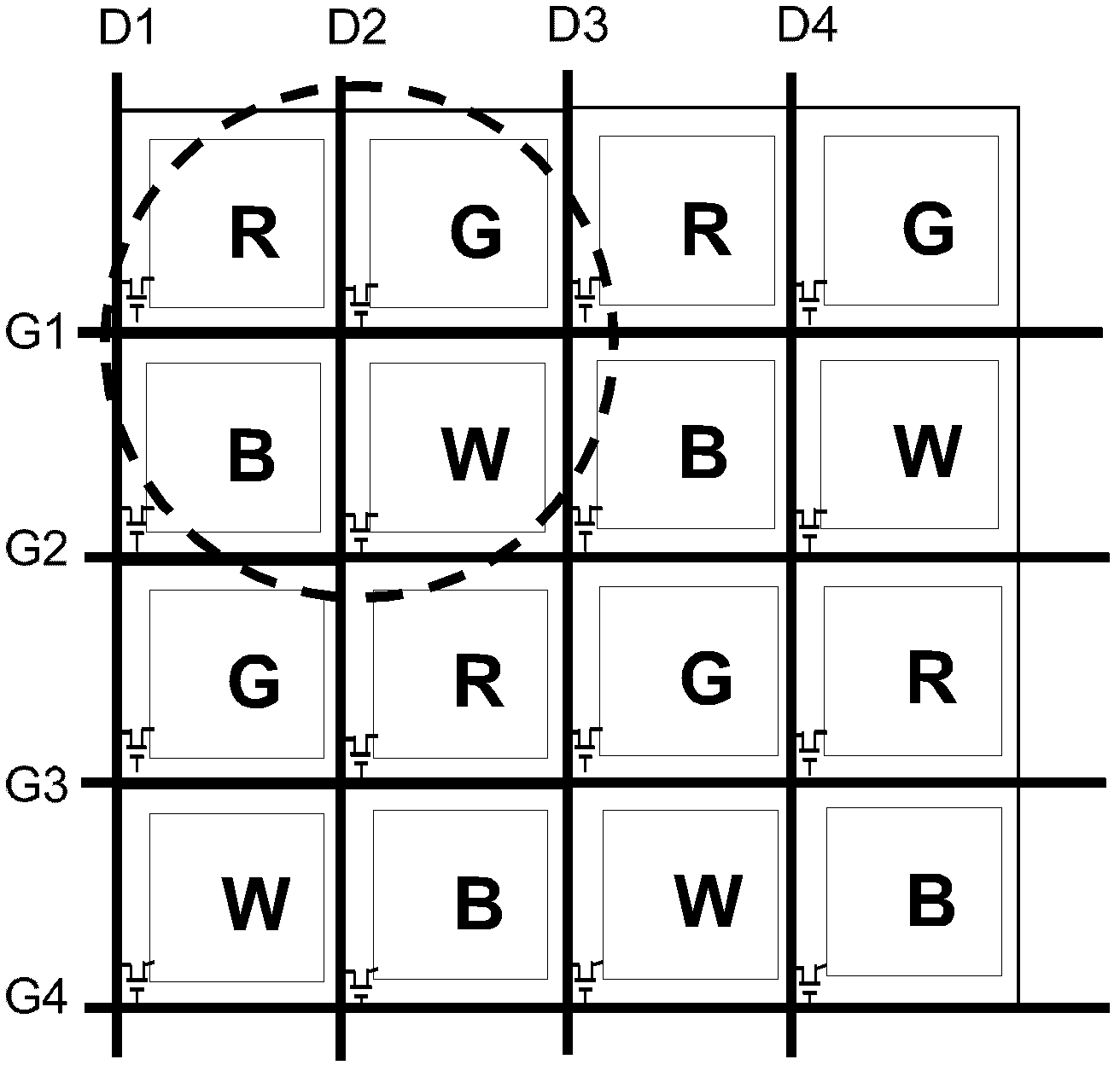 Transversely arranged RGBW pixel structure, driving method thereof and display panel
