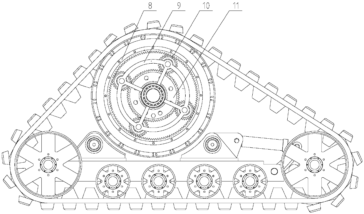 Walking system provided with built-in planet accelerating mechanism and harvester