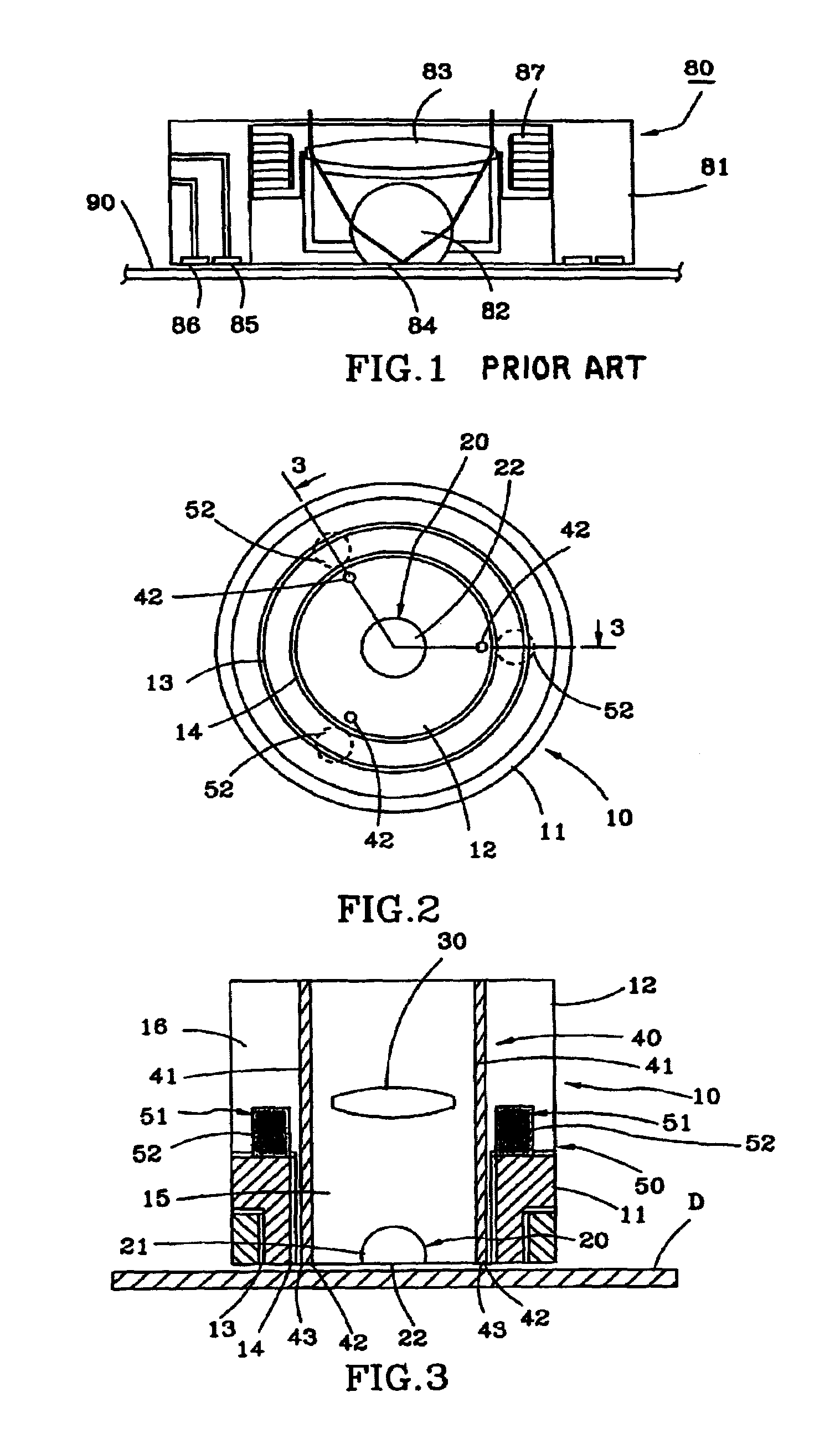 SIL near-field flying head structure to control gap between disc and SIL with three sensor points in front of lens holder