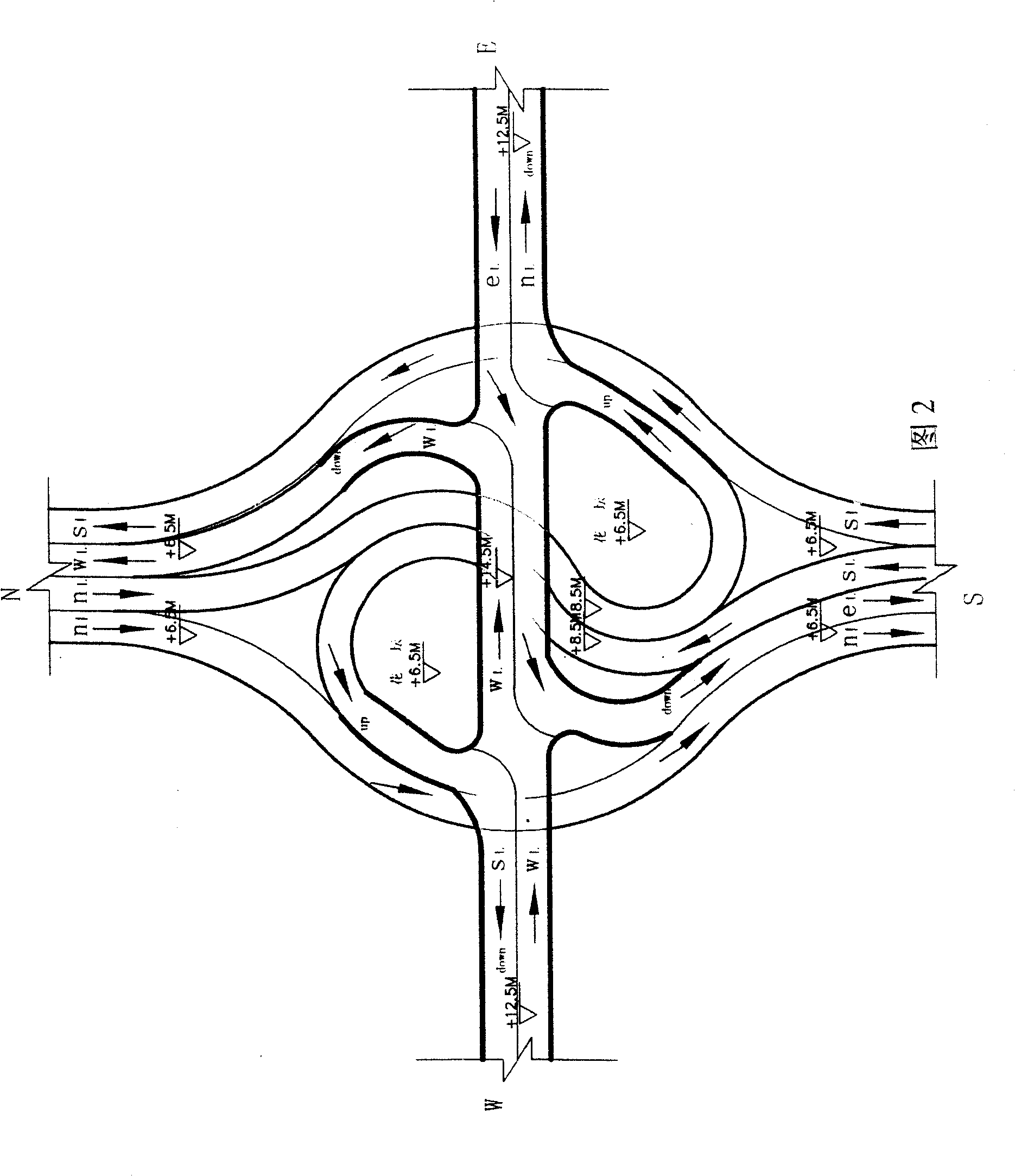 Tower type rotary whole-interchange fly-over bridge