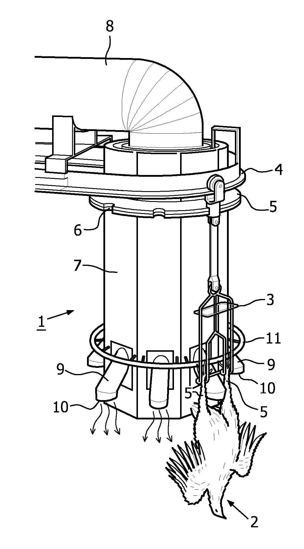 Device and method for scalding different parts of a poultry carcass with varying intensities