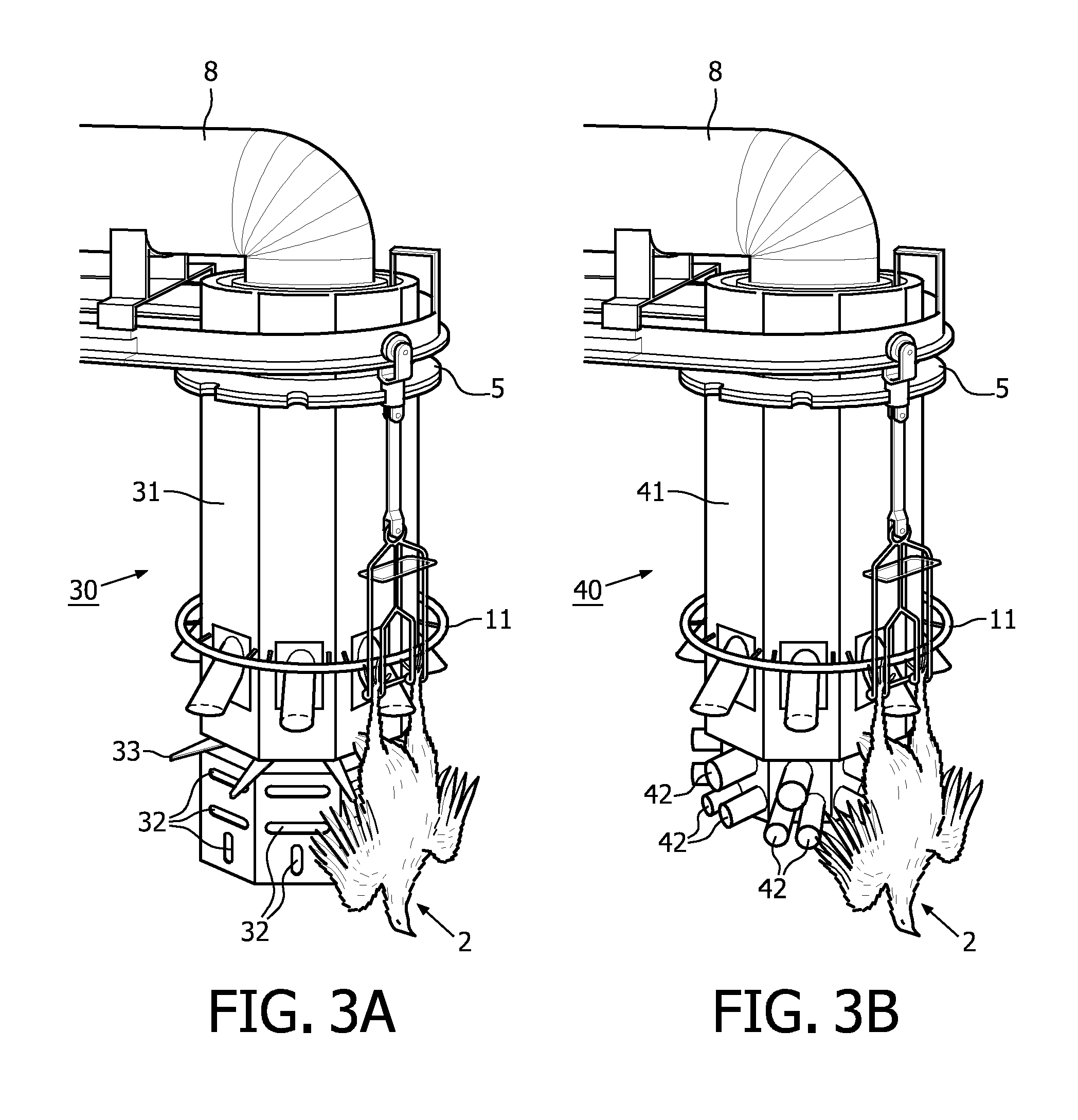 Device and method for scalding different parts of a poultry carcass with varying intensities