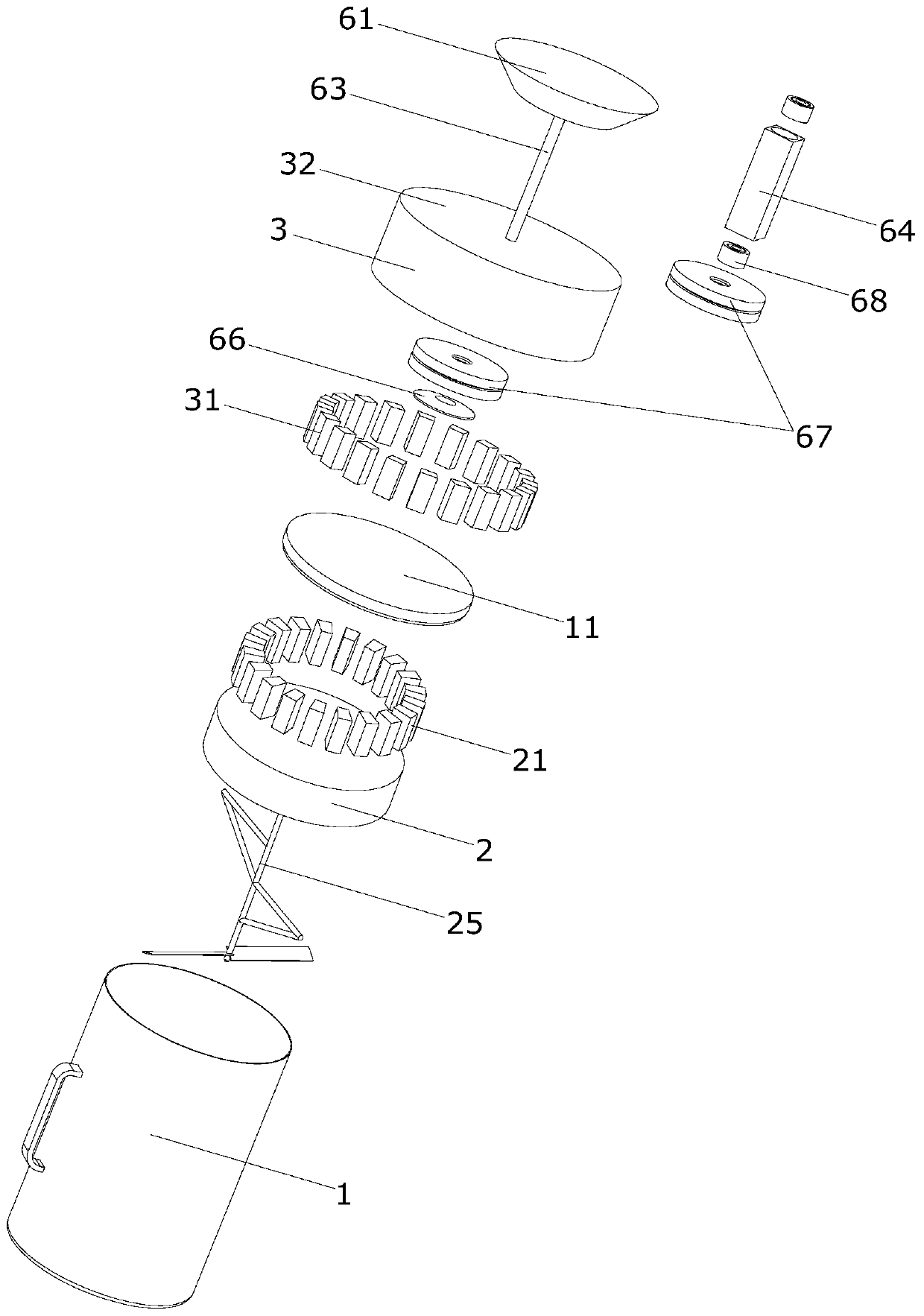 Vertical magnetic glue mixing device