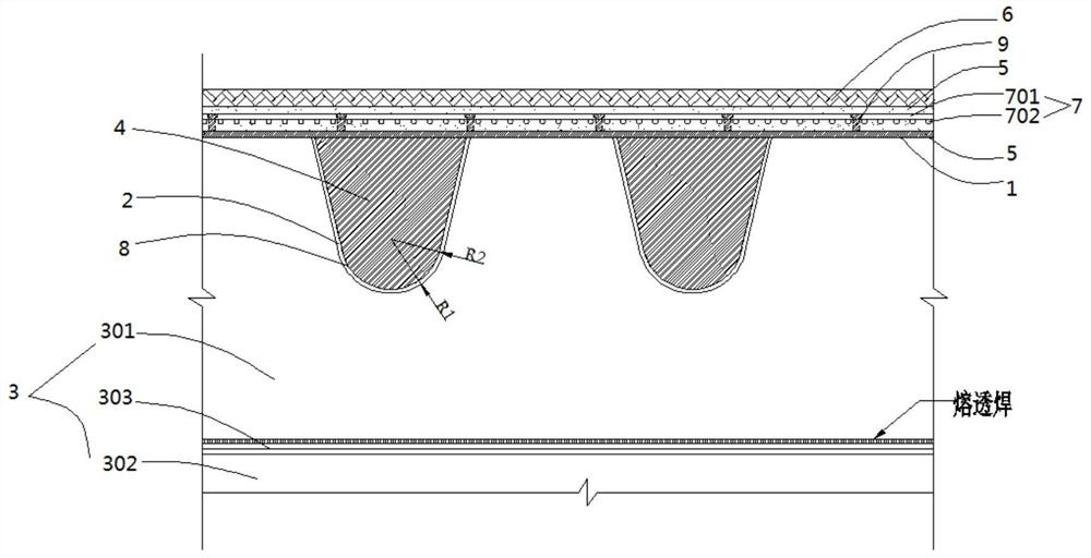 Novel orthotropic steel bridge deck without arc-shaped notch and manufacturing method of orthotropic steel bridge deck