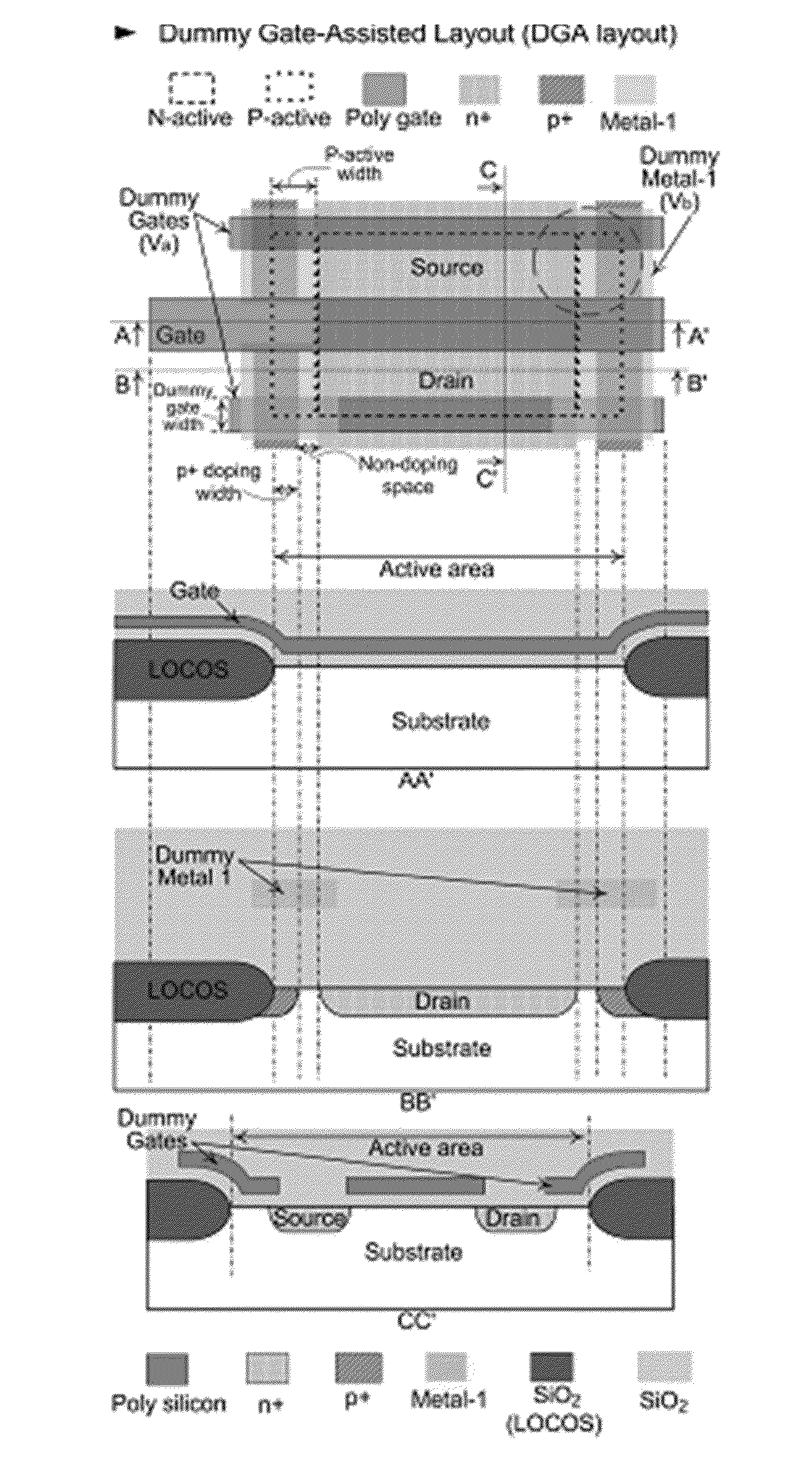 Radiation tolerant dummy gate-assisted n-mosfet, and method and apparatus for modeling channel of semiconductor device