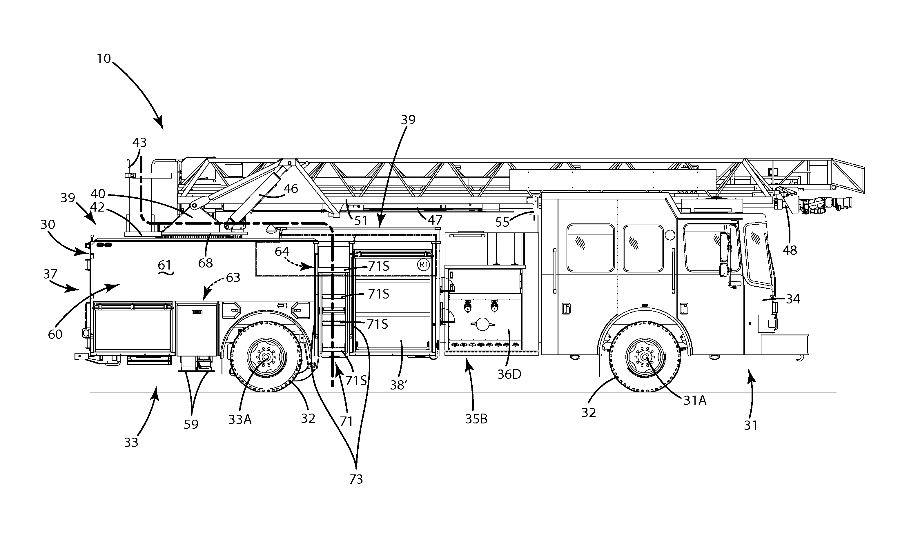 Firefighting or rescue apparatus including side access ladder