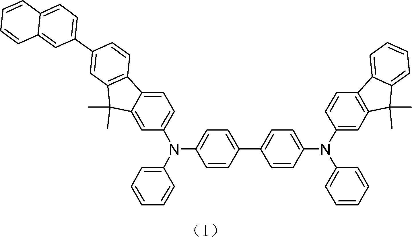 N, N'-diphenyl-N-(9, 9-dimethyl-2-fluorenyl)-N'-(9, 9-dimethyl-7'-(2''-naphthyl)-2'-fluorenyl)-benzidine and synthesis method thereof