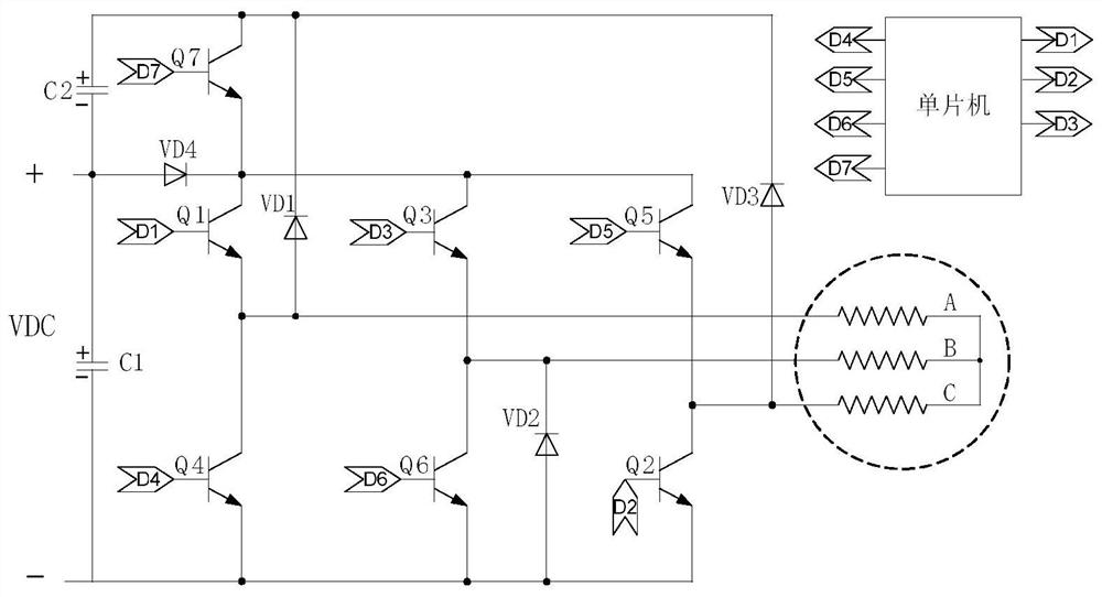 Permanent magnet synchronous motor diode freewheeling device for eliminating residual magnetism and its application method