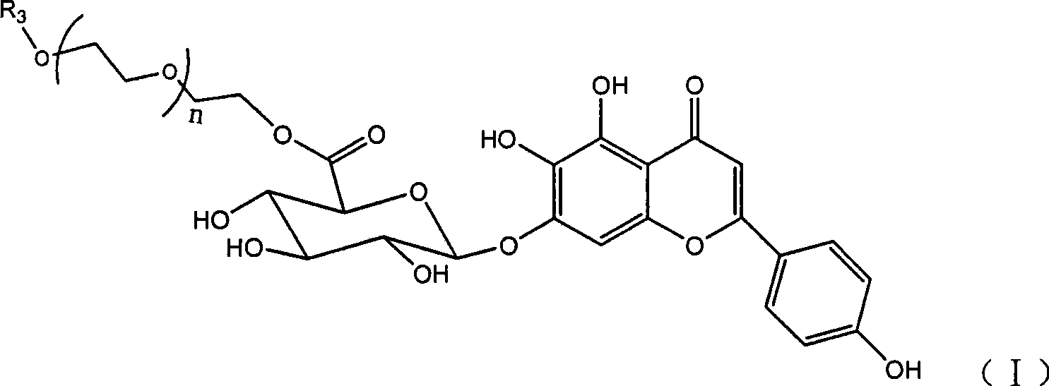 Polyethyleneglycol modified scutellarin compound and preparation thereof